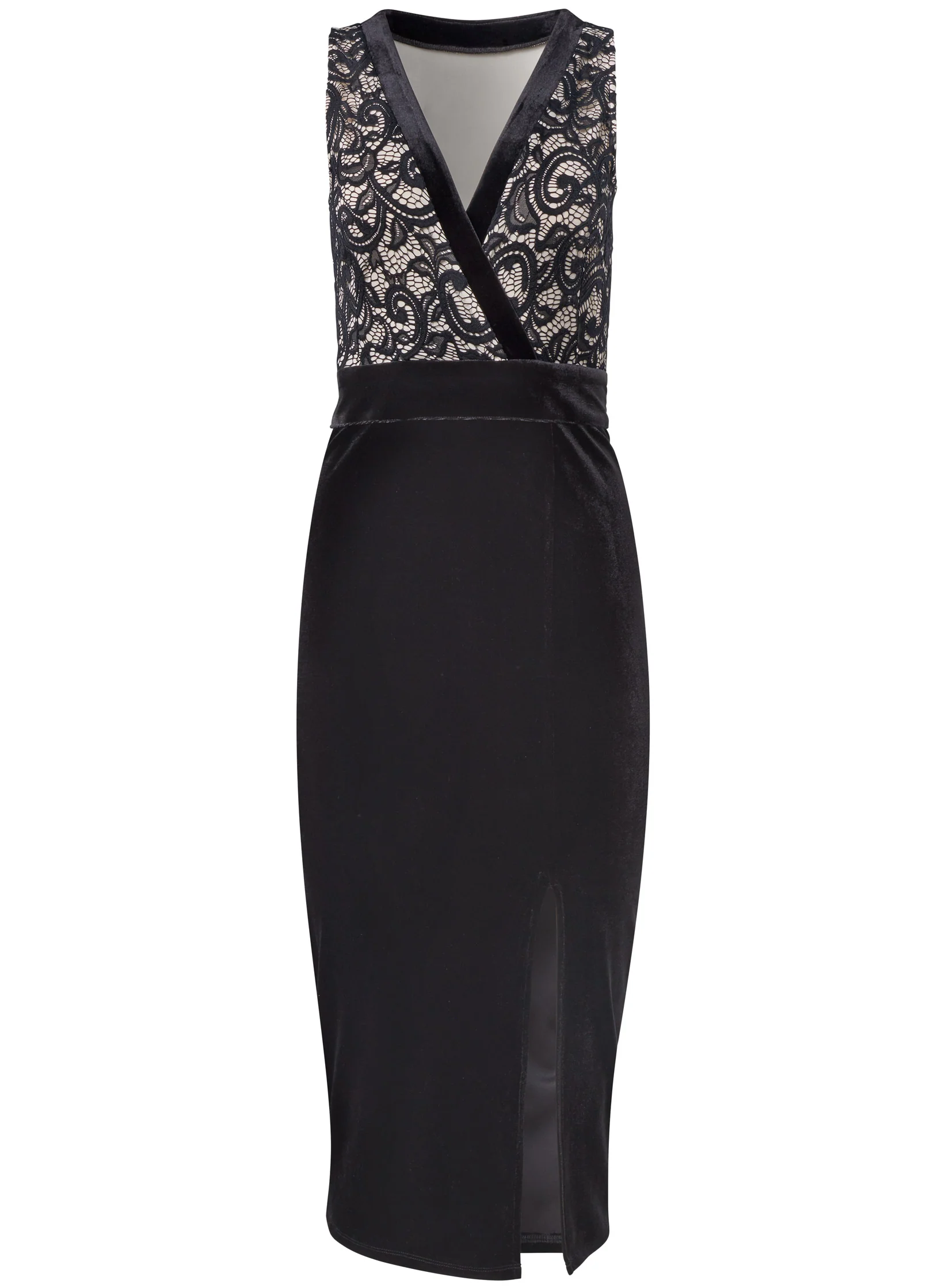 Velvet lace bodycon dress - Black & Nude