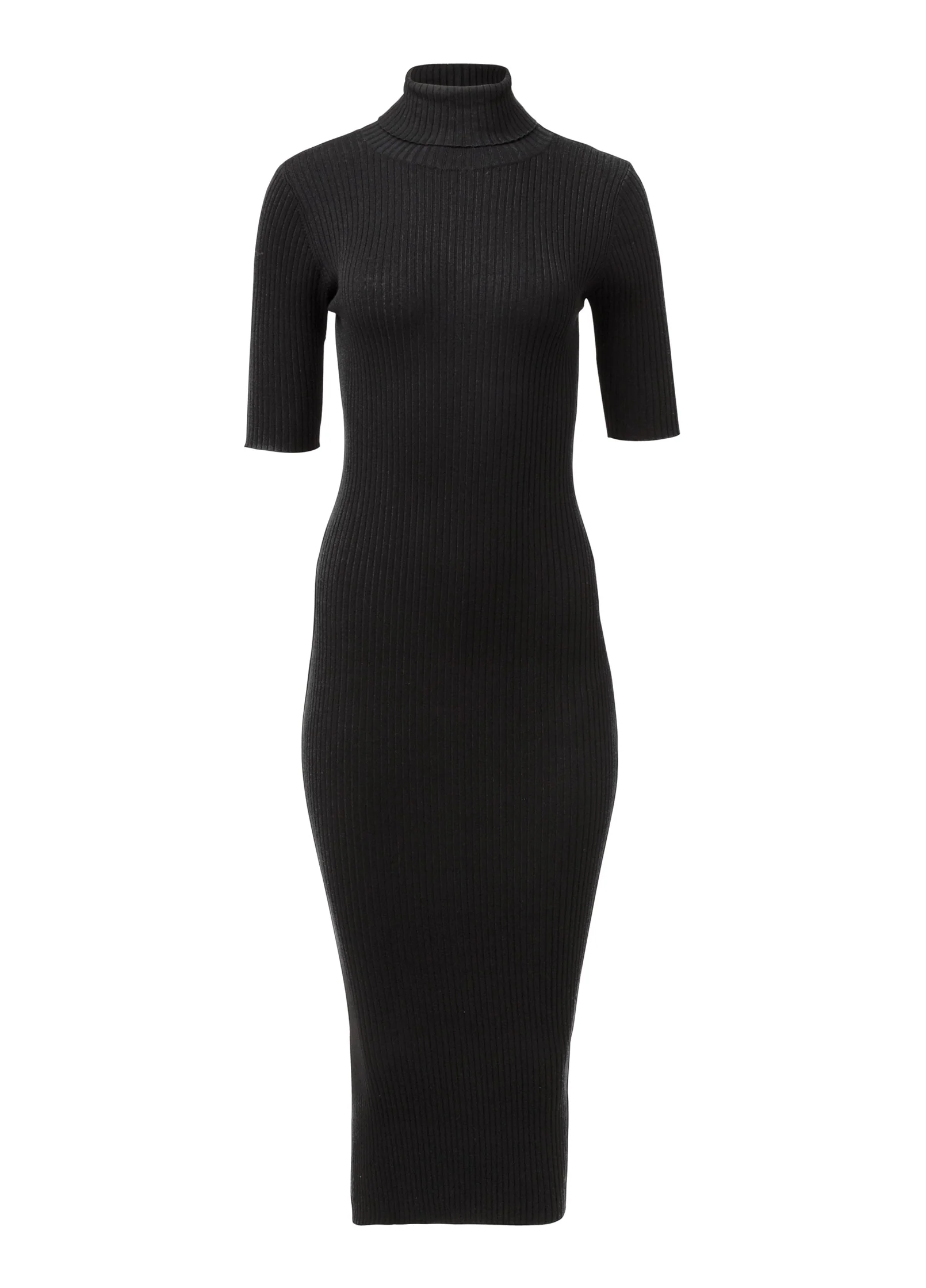Ribbed turtleneck dress - Black
