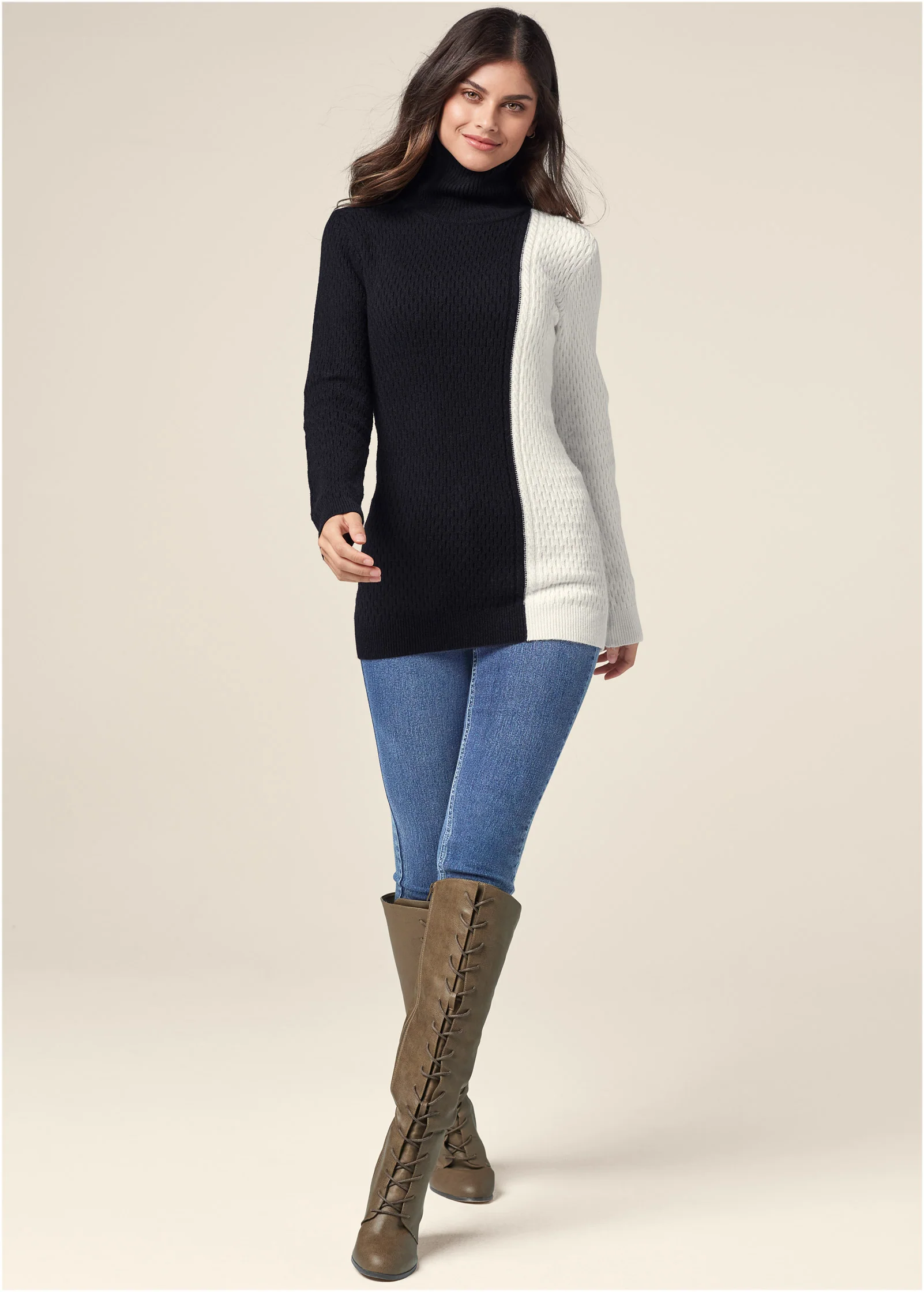 Colorblock turtleneck sweater - Black & Off White