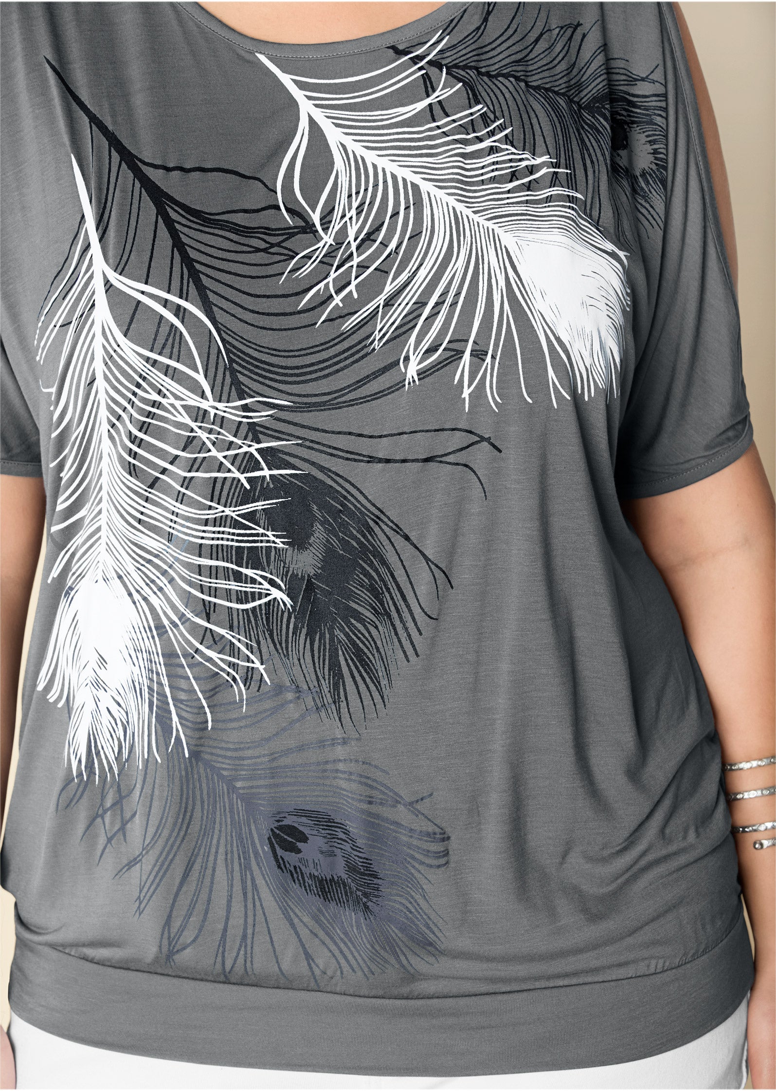 Feather cold-shoulder tee - Grey
