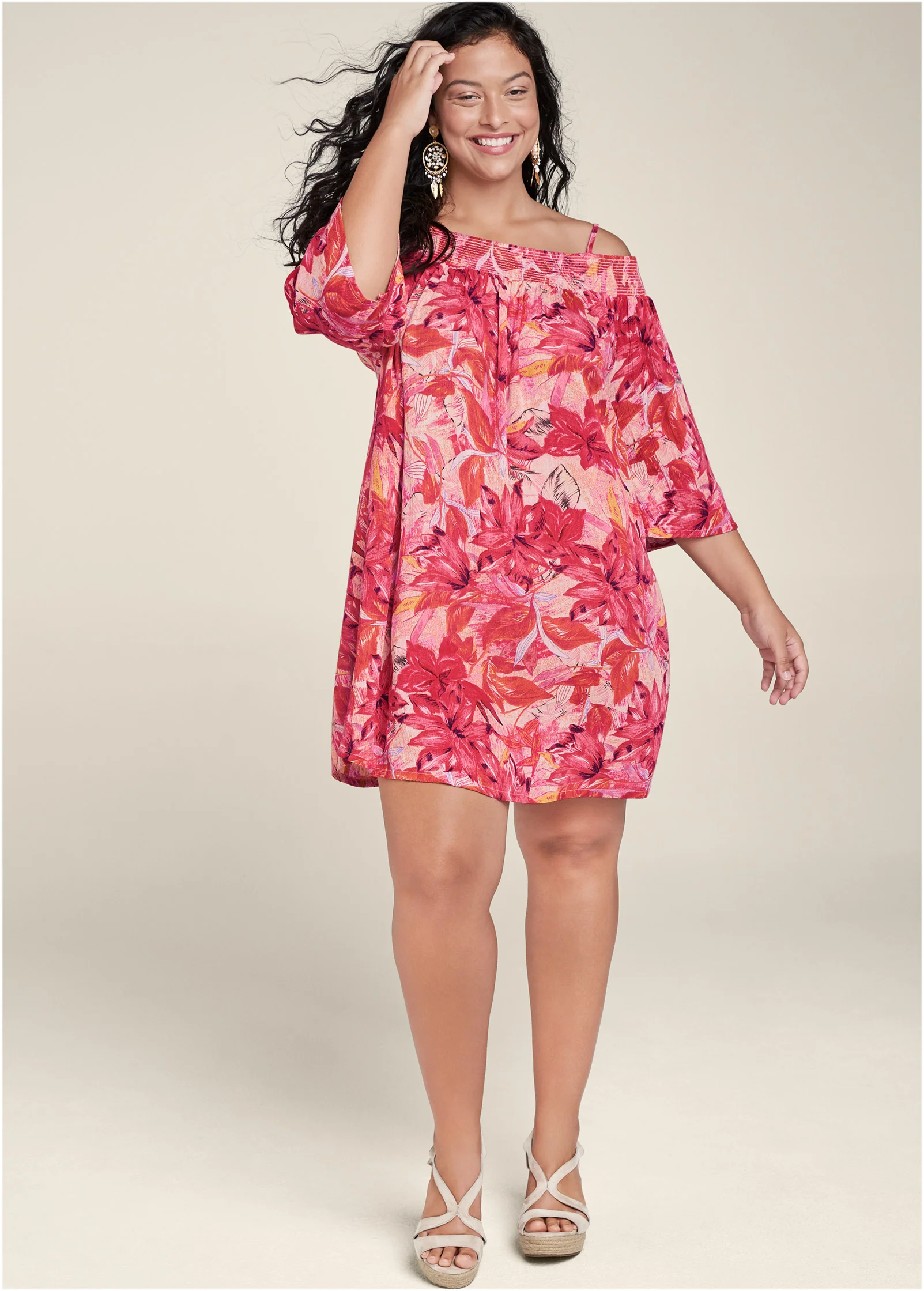 Floral cold-shoulder dress - Pink Multi