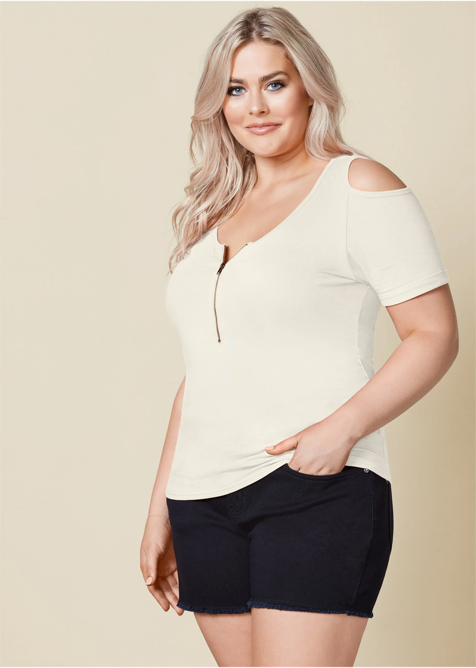Cold-shoulder zipper top - Off White