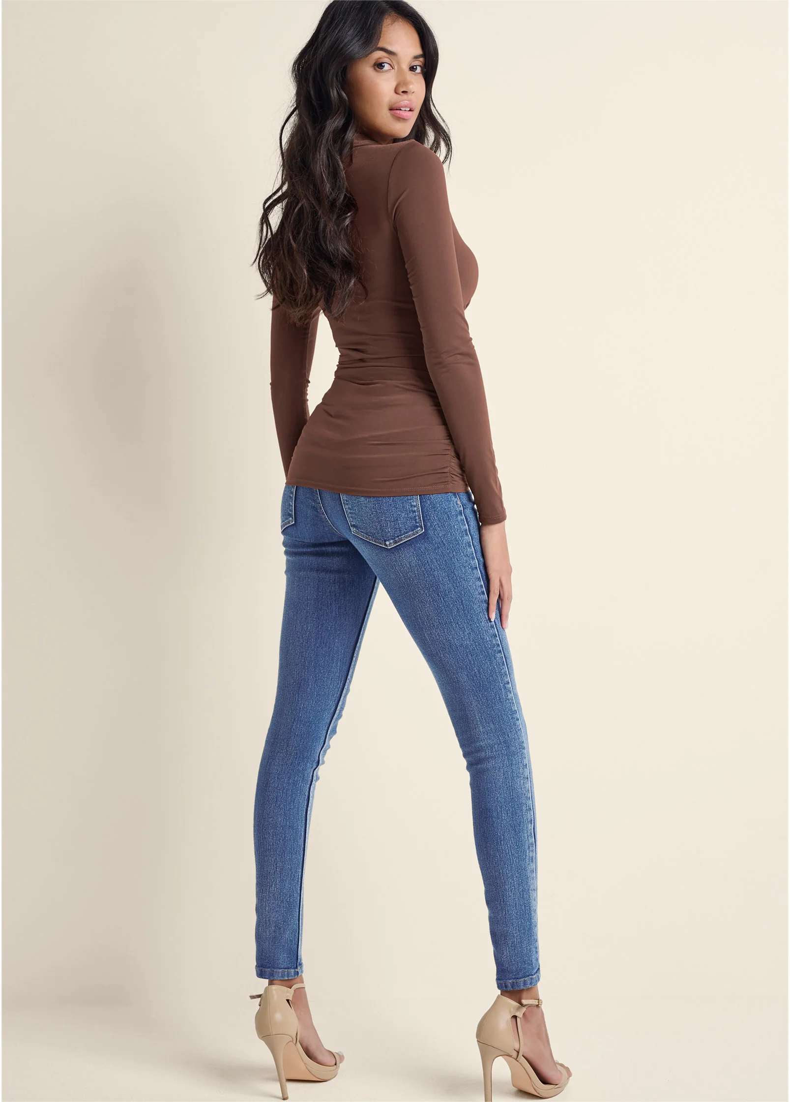 Snap front collared top - Brown