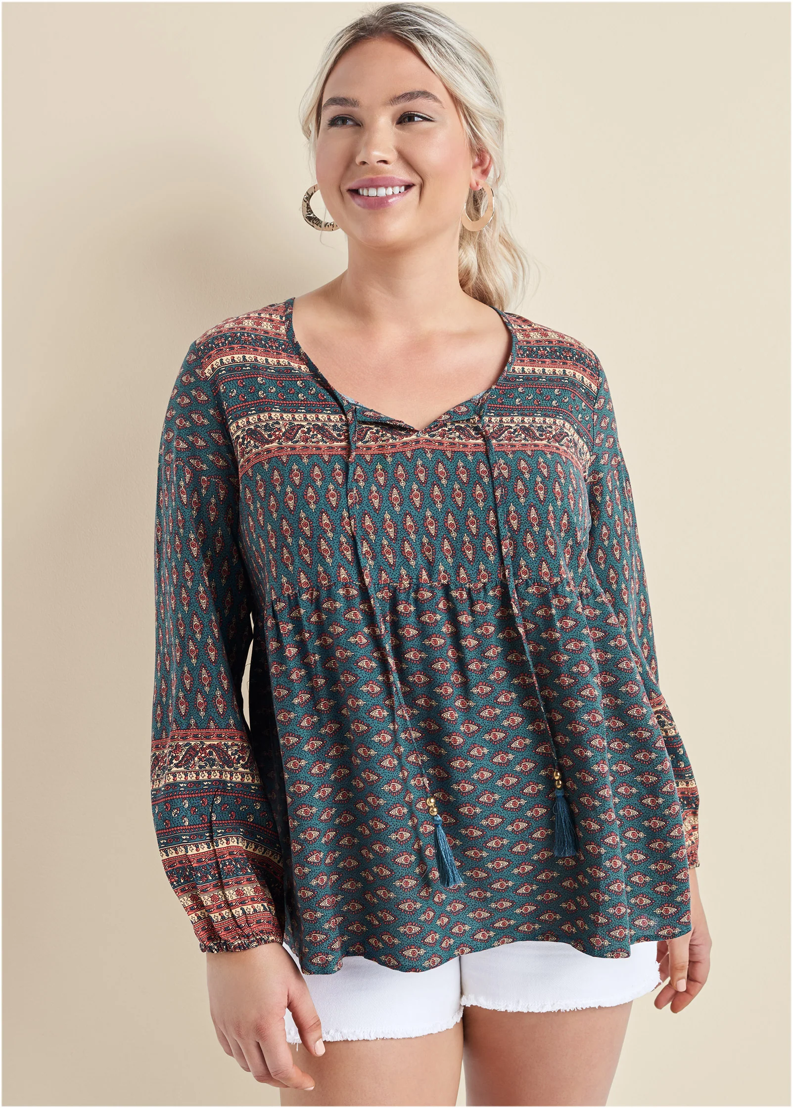 Boho printed top - Navy Multi