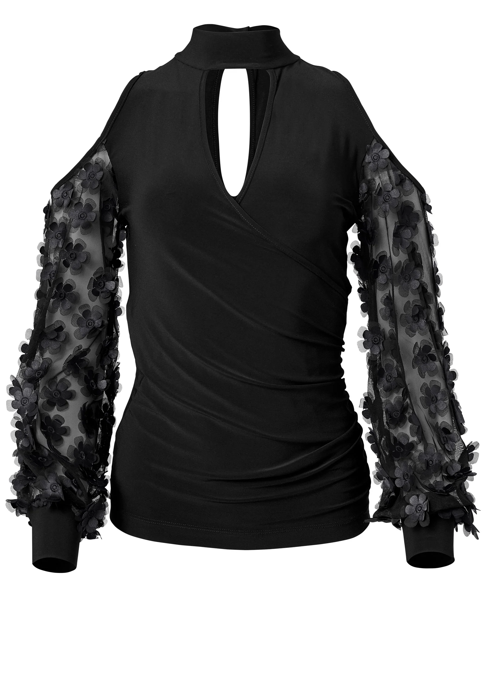 Flower detail surplice top - Black