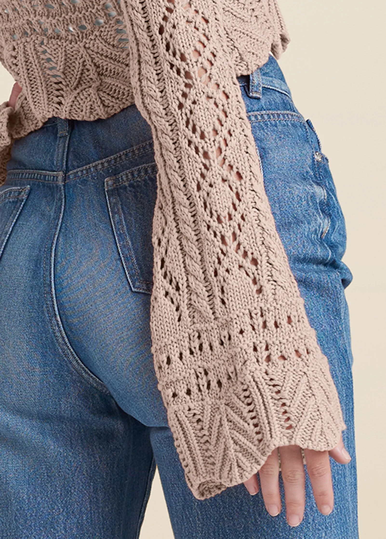 Tie front cropped crochet cardigan - Taupe