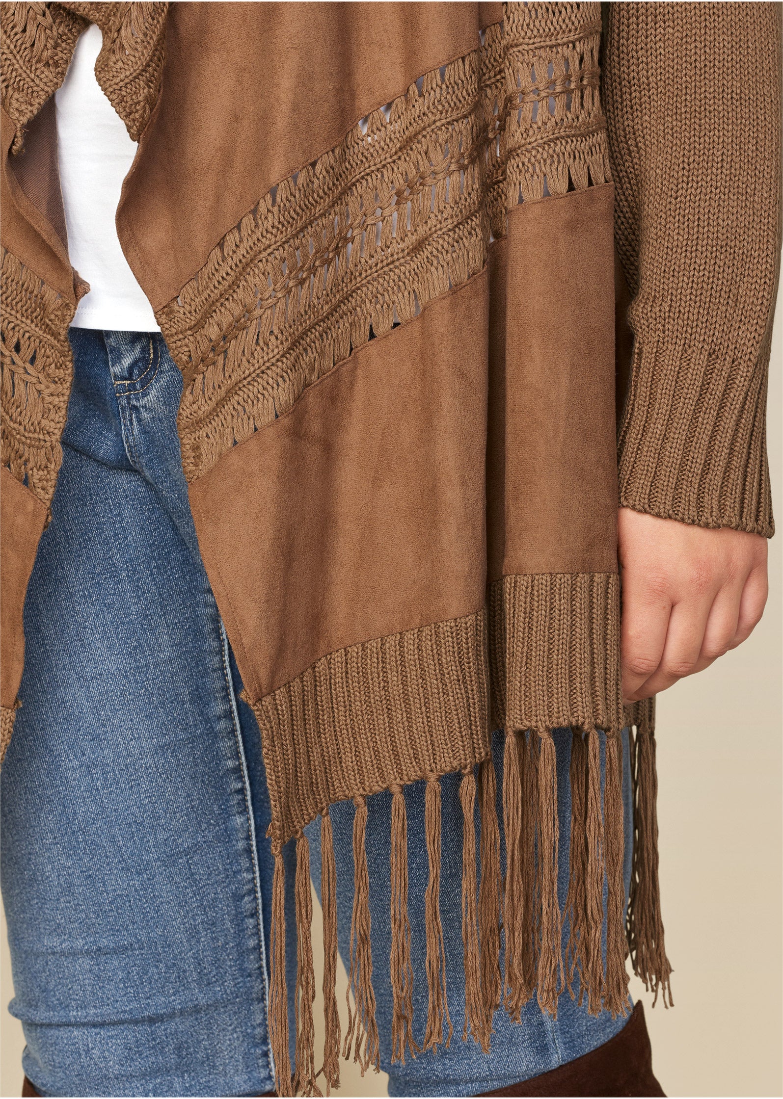 Faux-suede fringe cardigan - Brown
