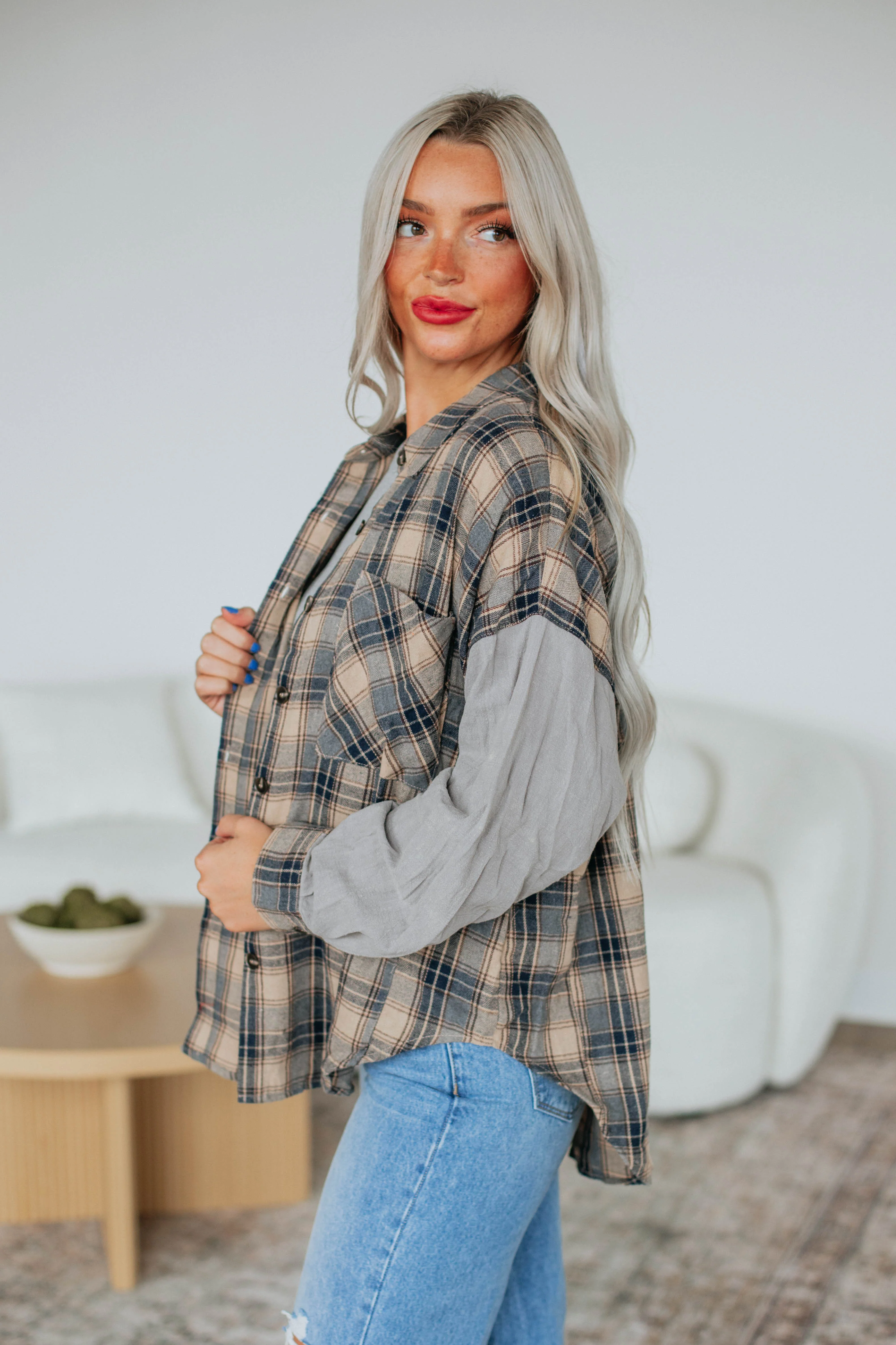 Tanner Flannel Top - Steel Blue Mix