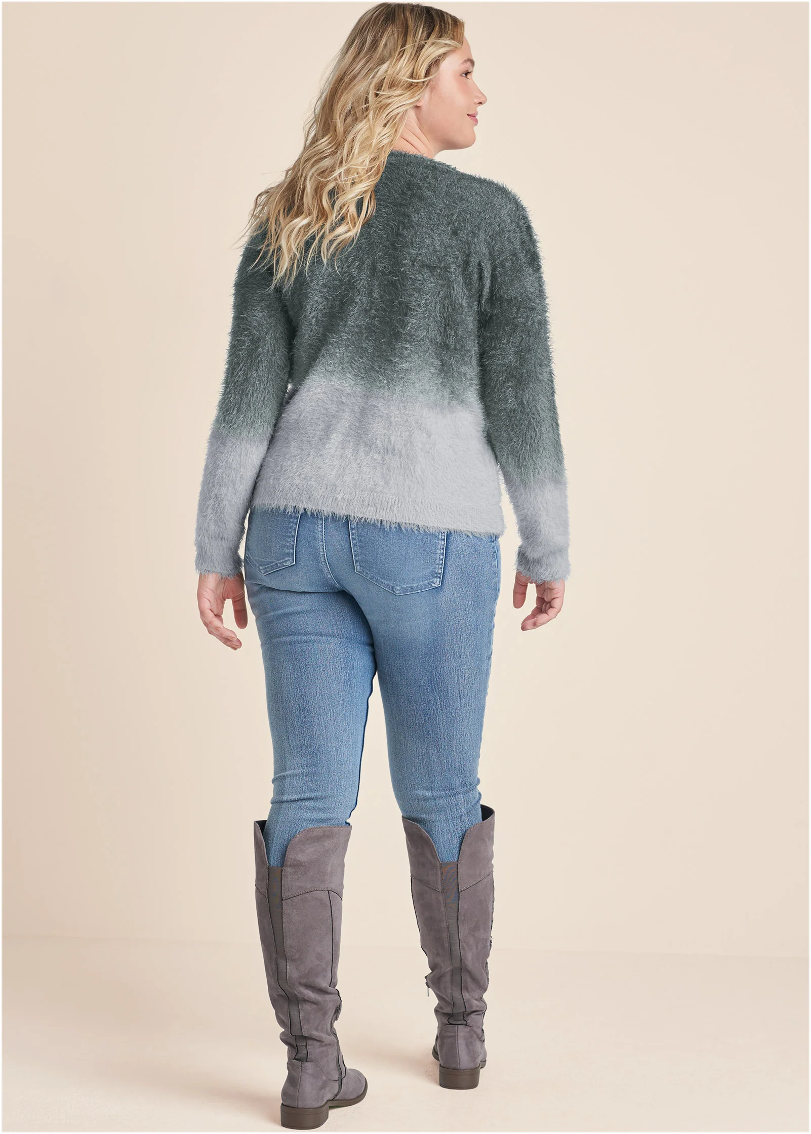 Cozy pearl trim sweater - Grey Multi