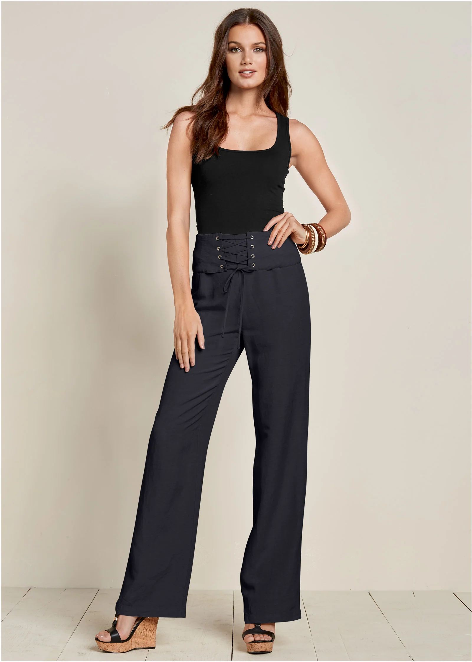 Square neck tank top - Black