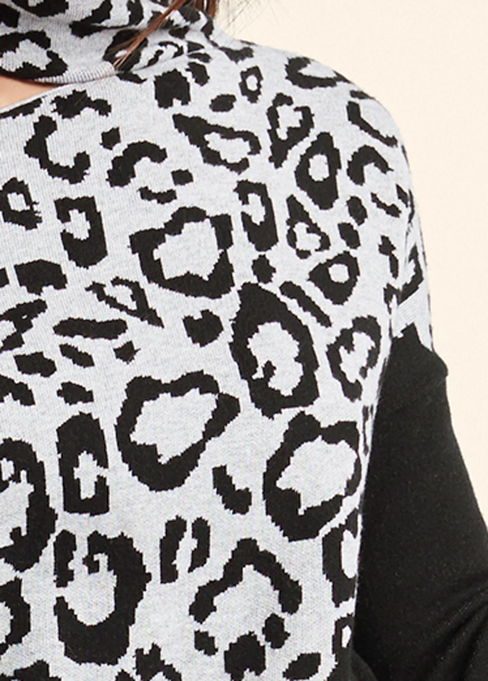 Leoprd print one shoulder sweater - Grey & Black