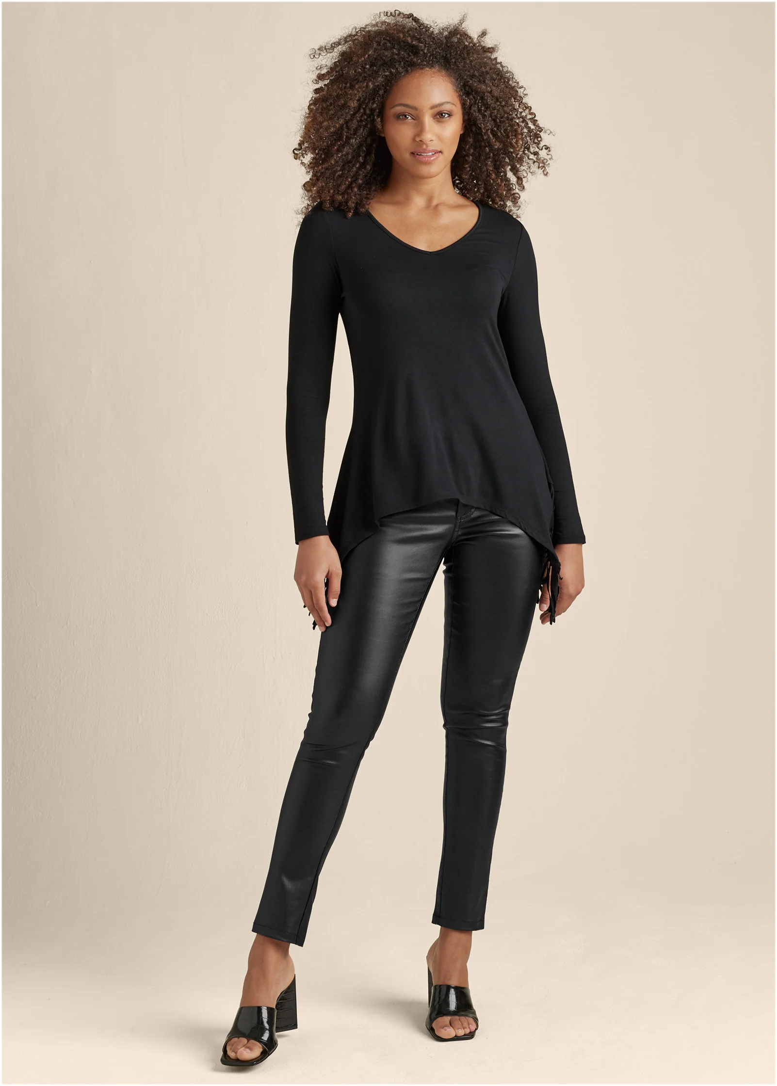 Fringe detail tunic top - Black