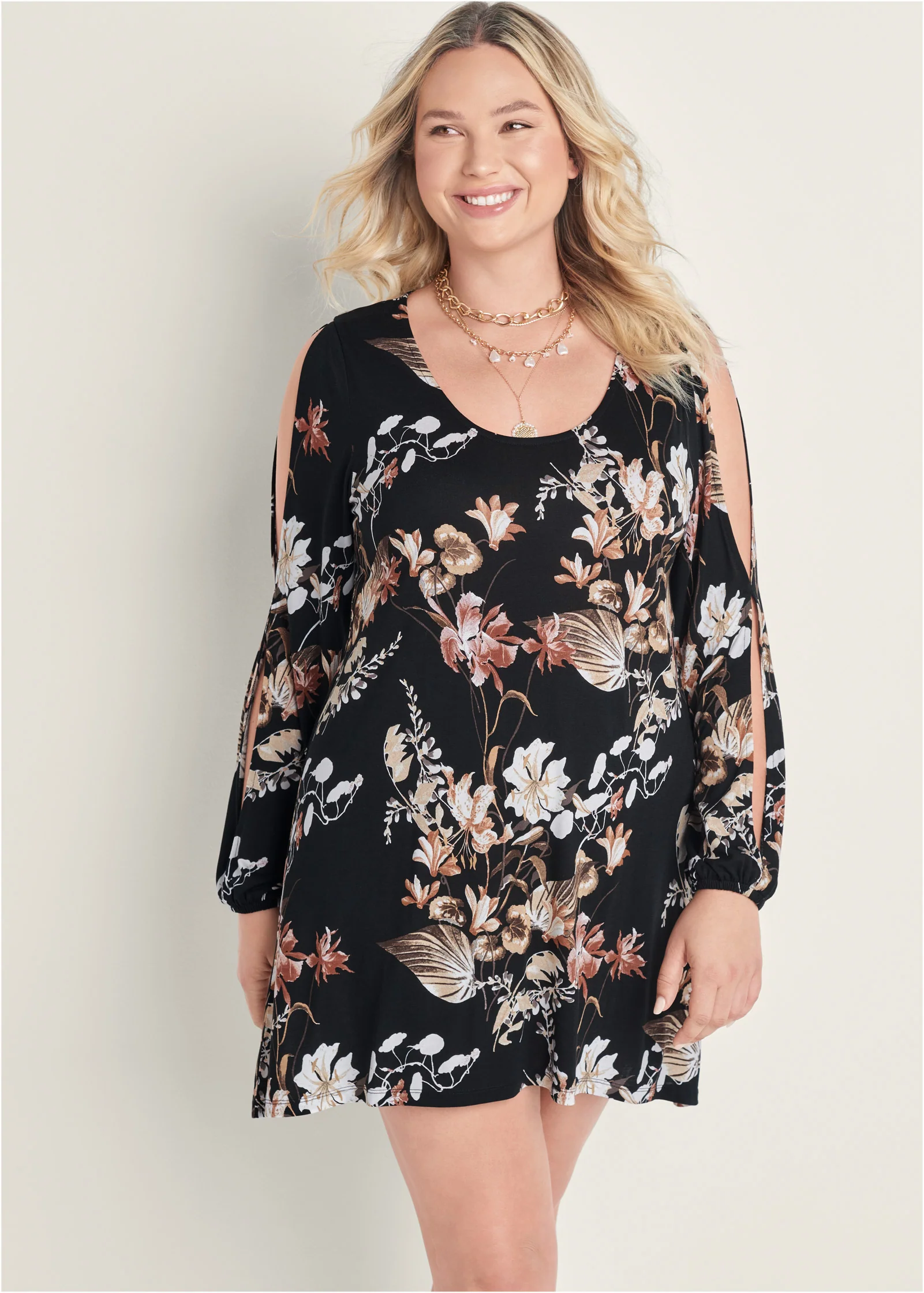 Sleeve detail dress - Black & Brown