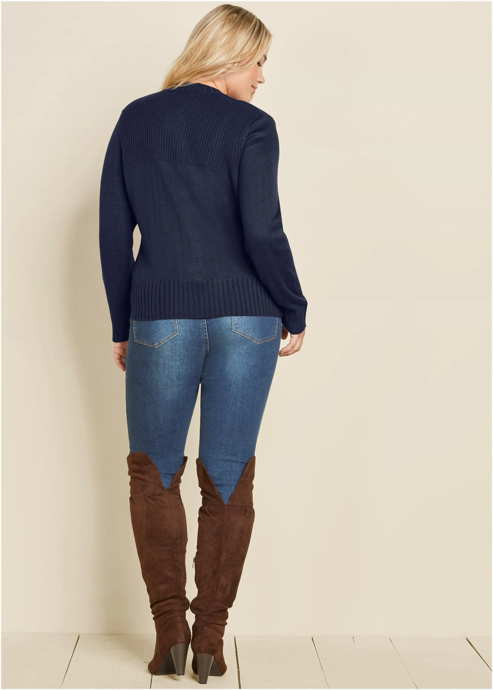 Tab button detail cardigan - Navy