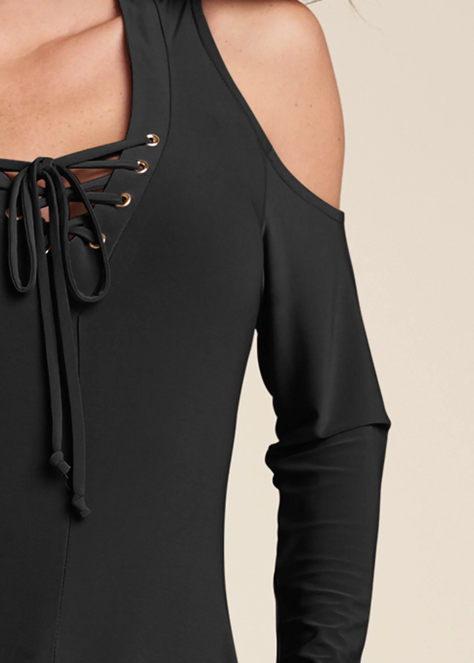 Lace up cold shoulder maxi top - Black