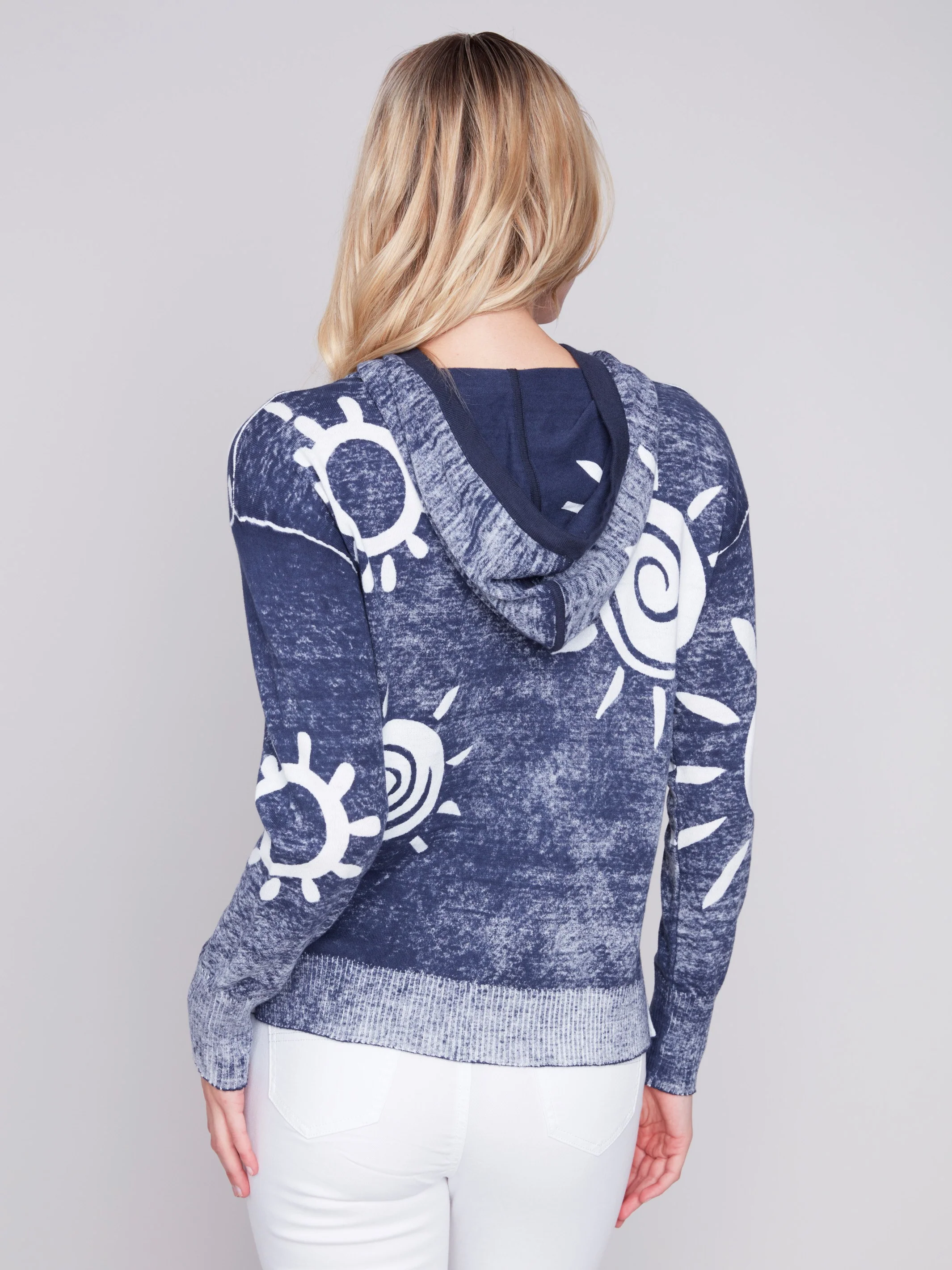 Reverse Printed Hoodie Sweater - Navy