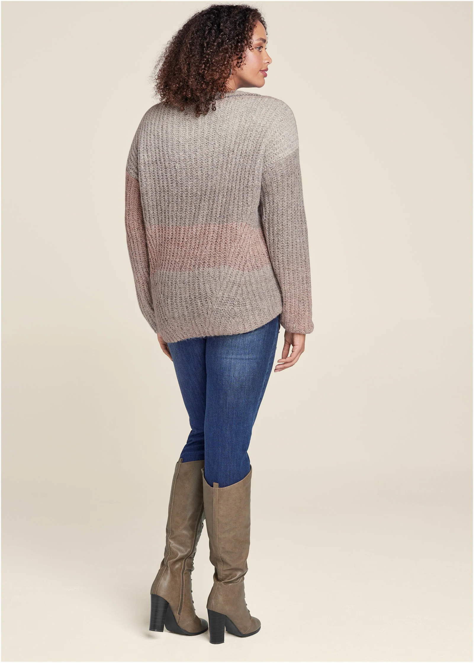 Ombre knit V-Neck sweater - Pink Multi