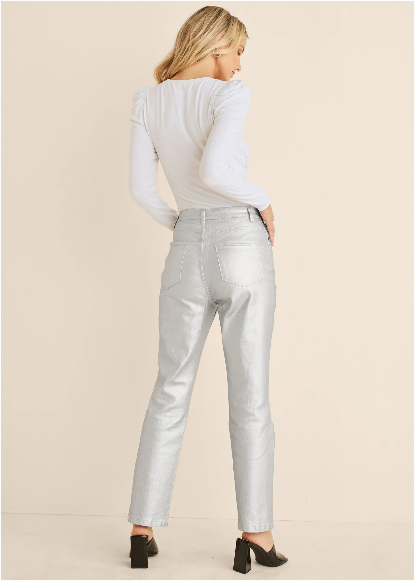 Puff shoulder long sleeve top - White