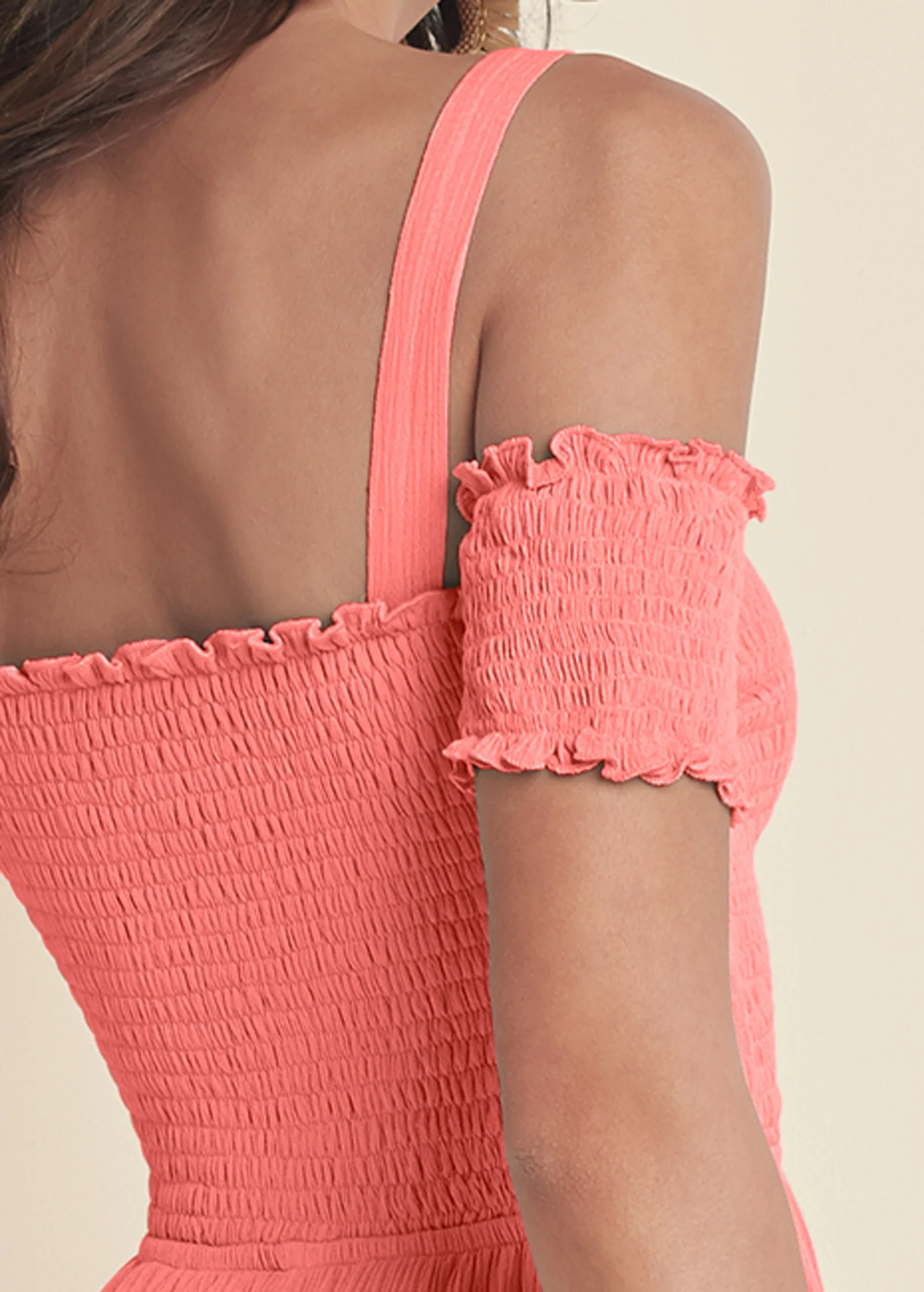 Smocked A-line mini dress - Coral