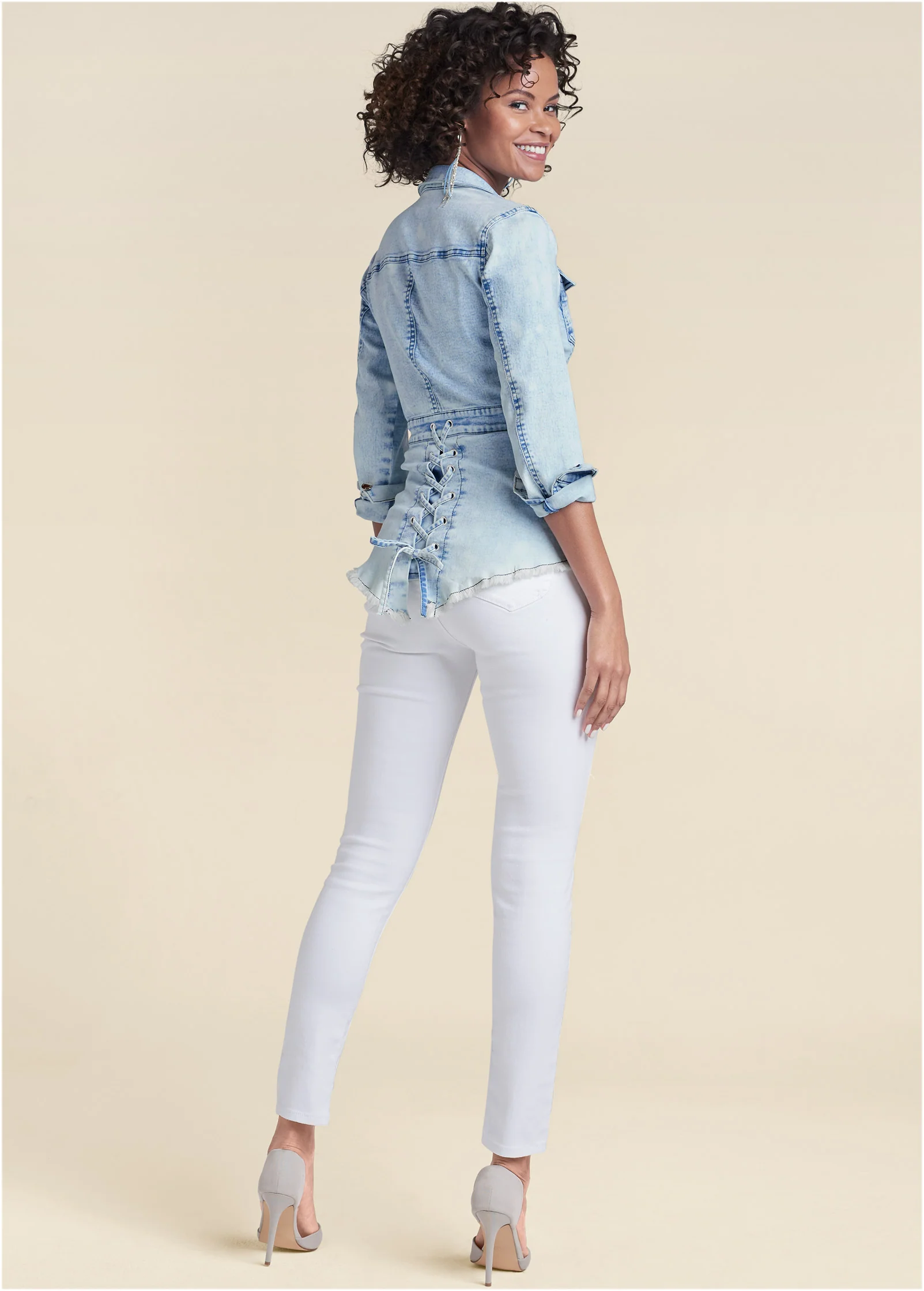 Lace-up back denim top - Denim Multi