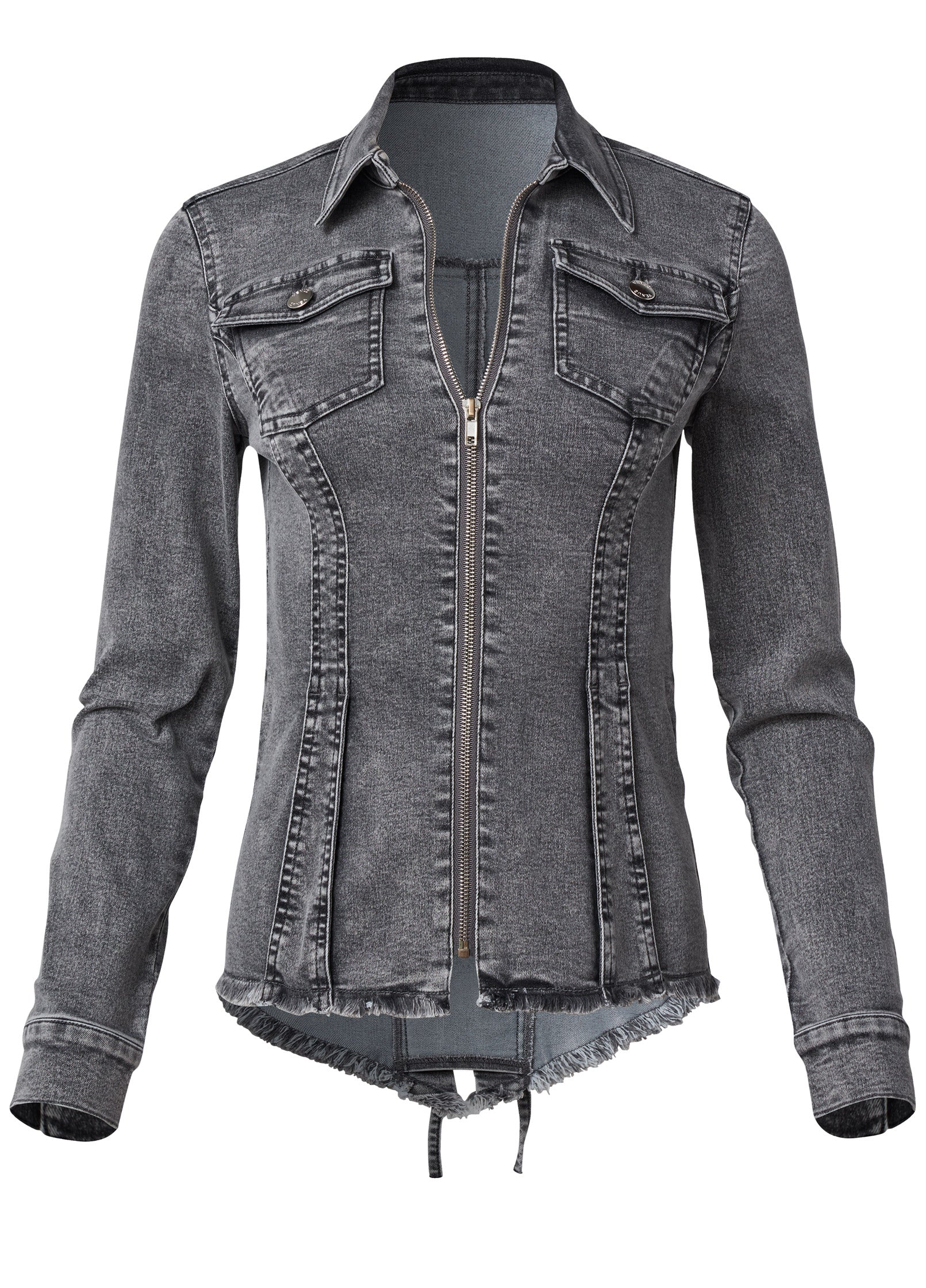 Lace-up back denim top - Grey Multi