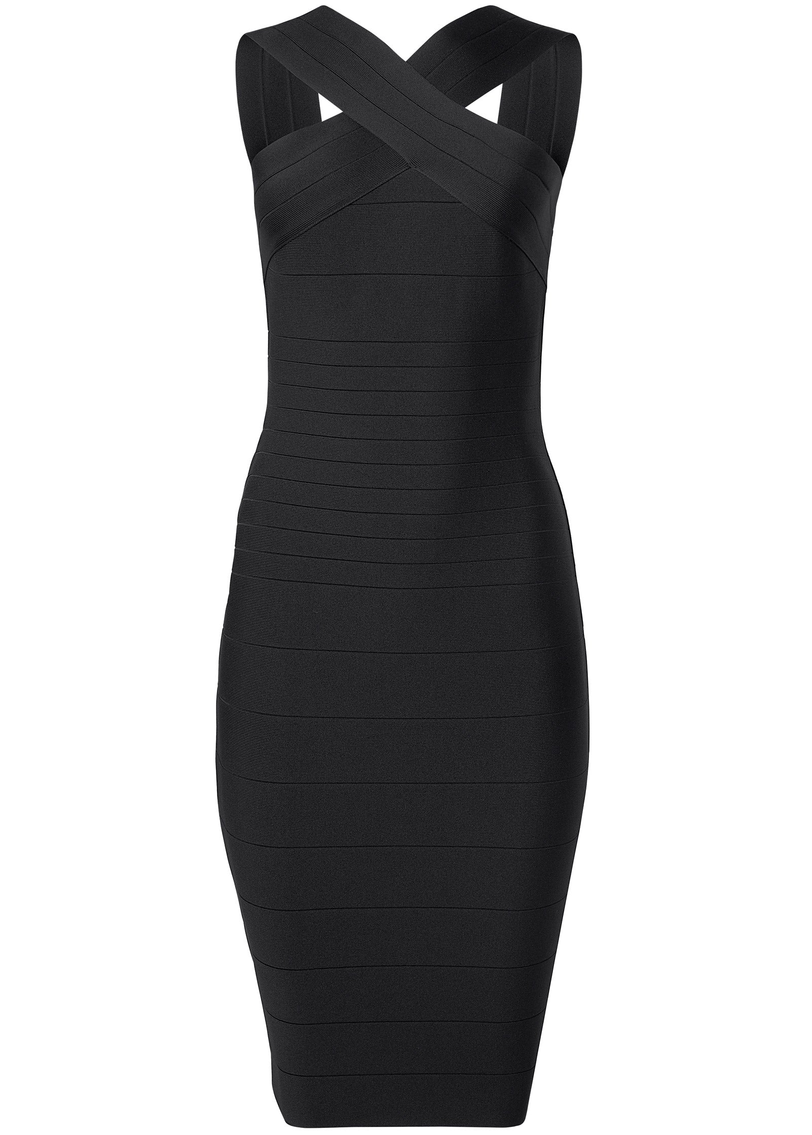 Cross-Neck Bandage Dress - Black