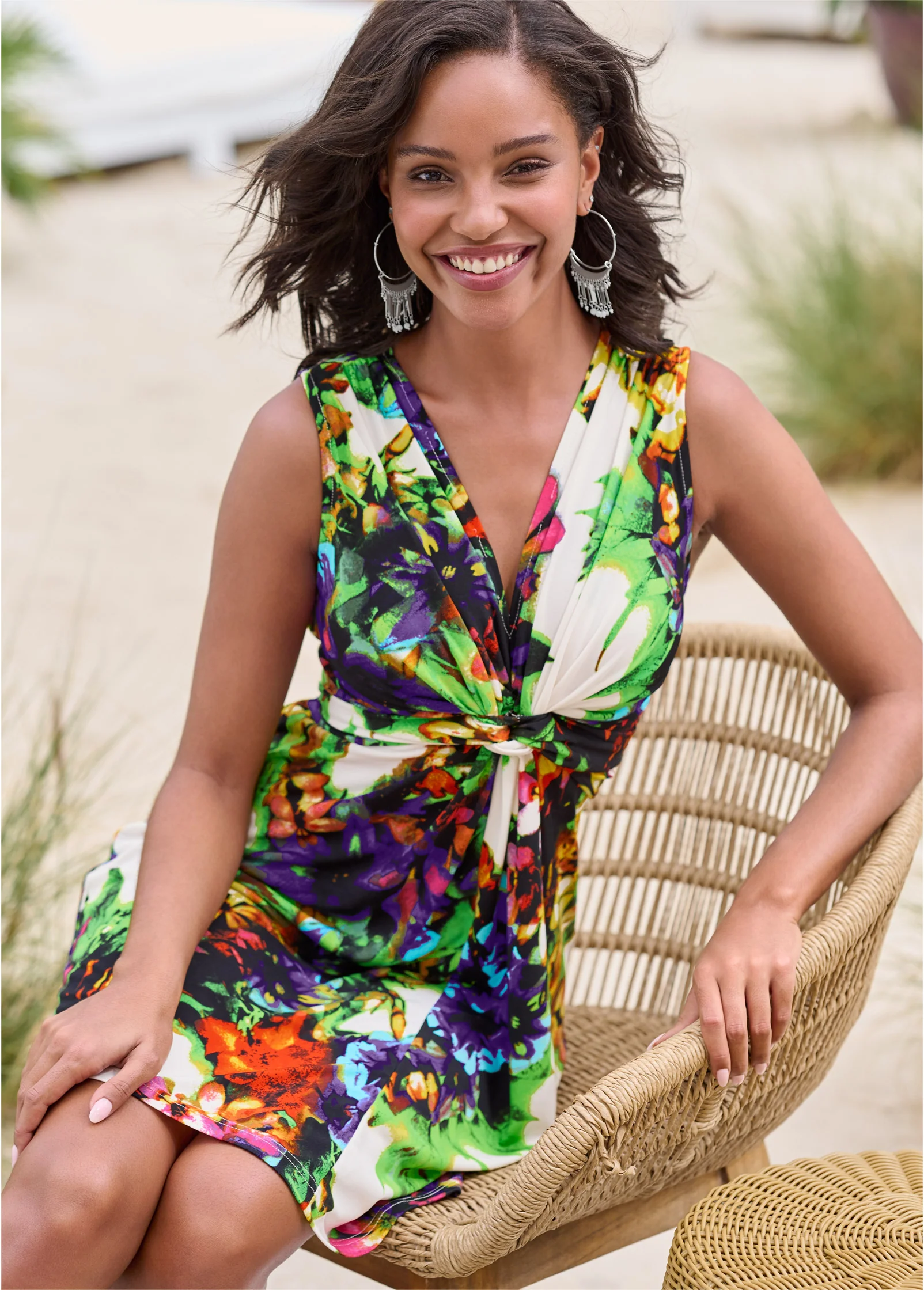 Floral print tie-back dress - Blue Multi