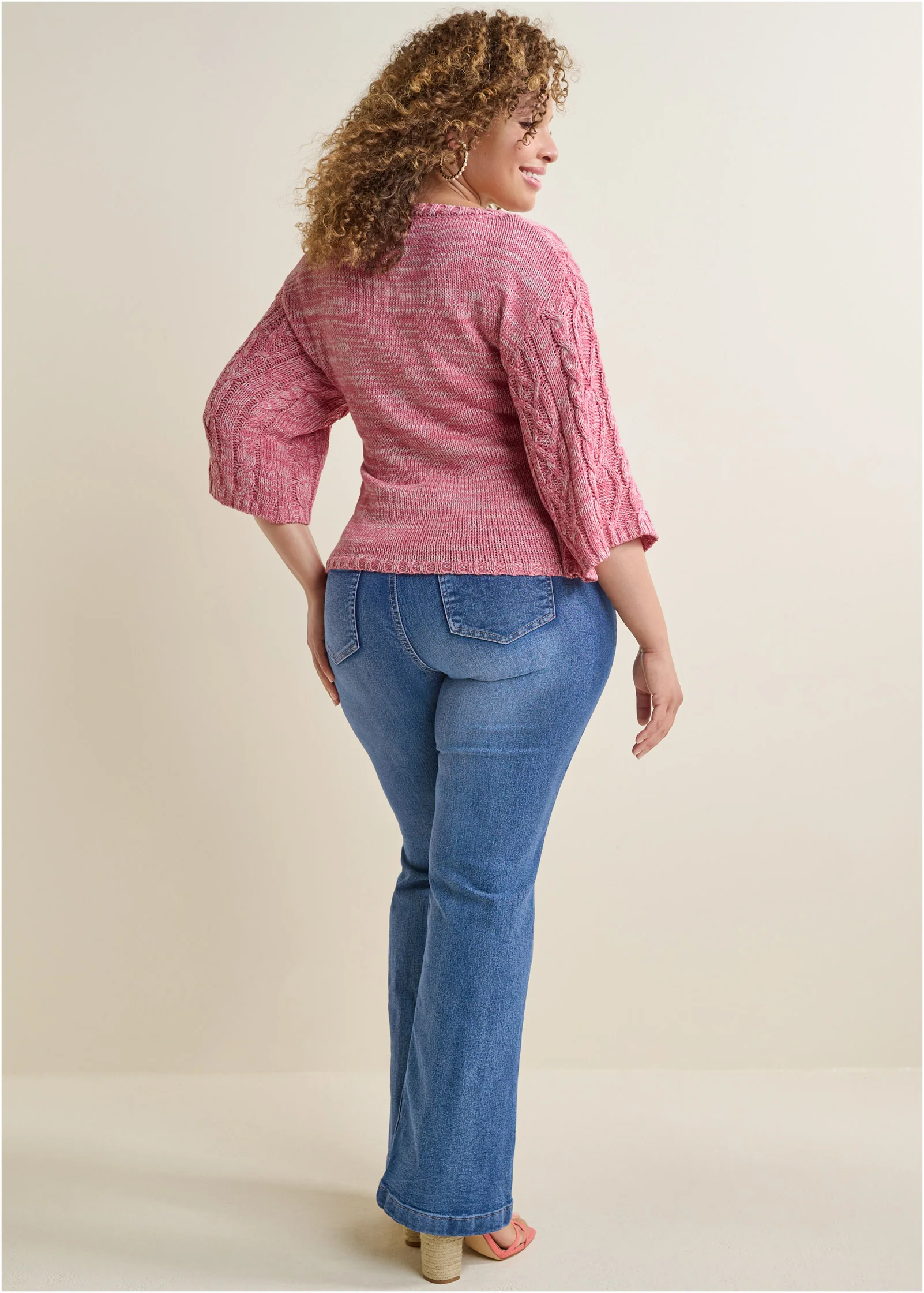 Cable knit boatneck sweater - Pink