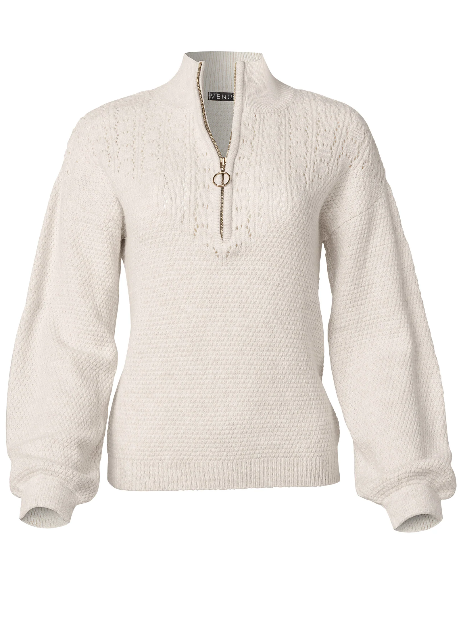 Lace detail quarter-zip sweater - Sand