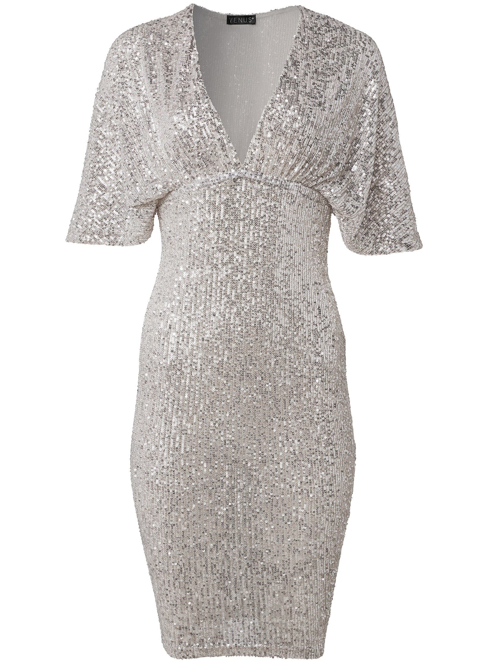 Deep-V sequin short dress - Champagne