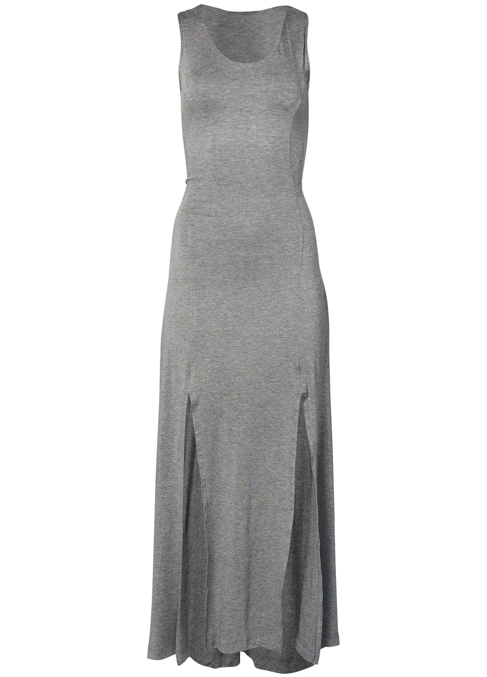 High slit casual maxi dress - Heather Grey