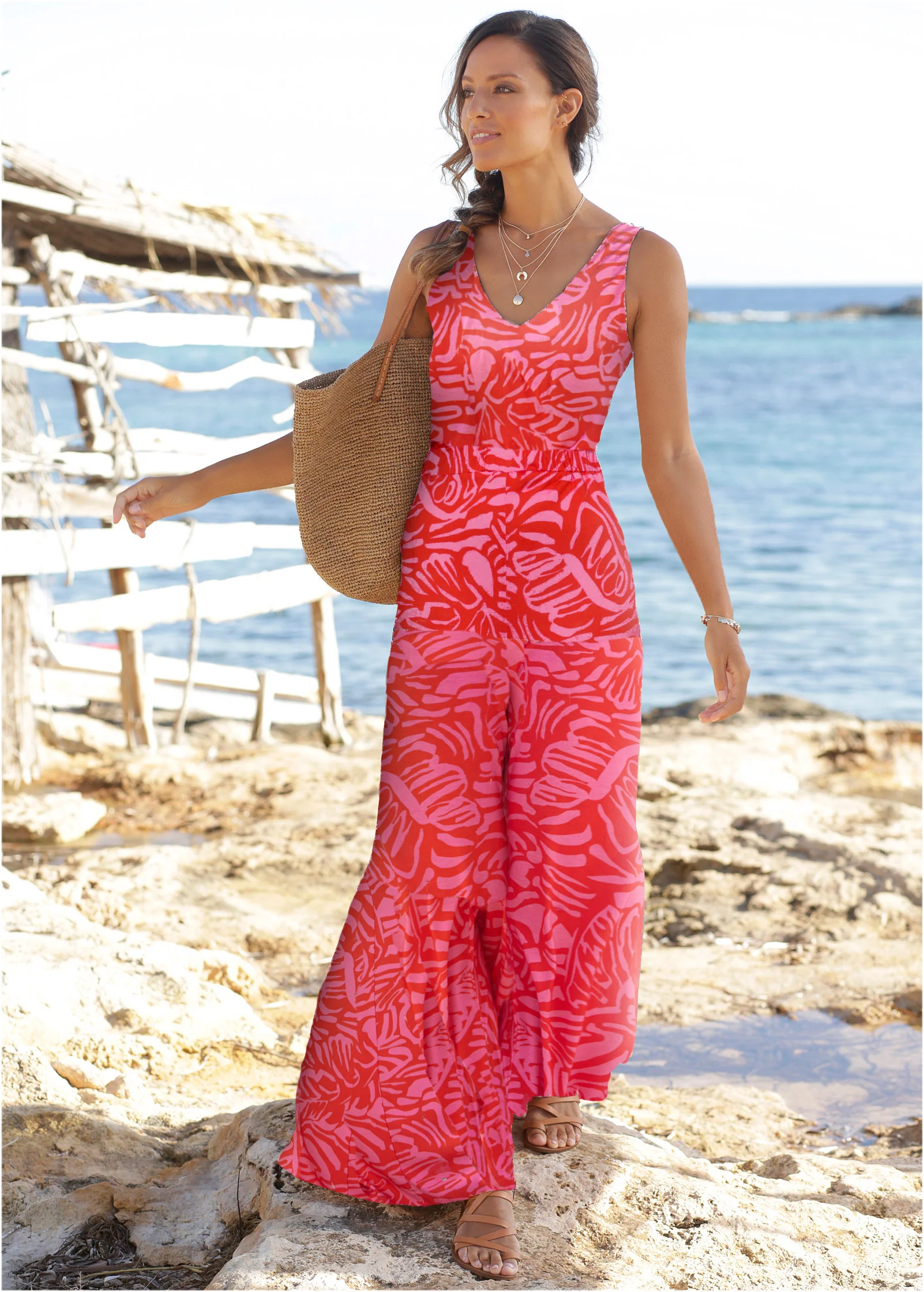 Tiered maxi dress - Pink & Red