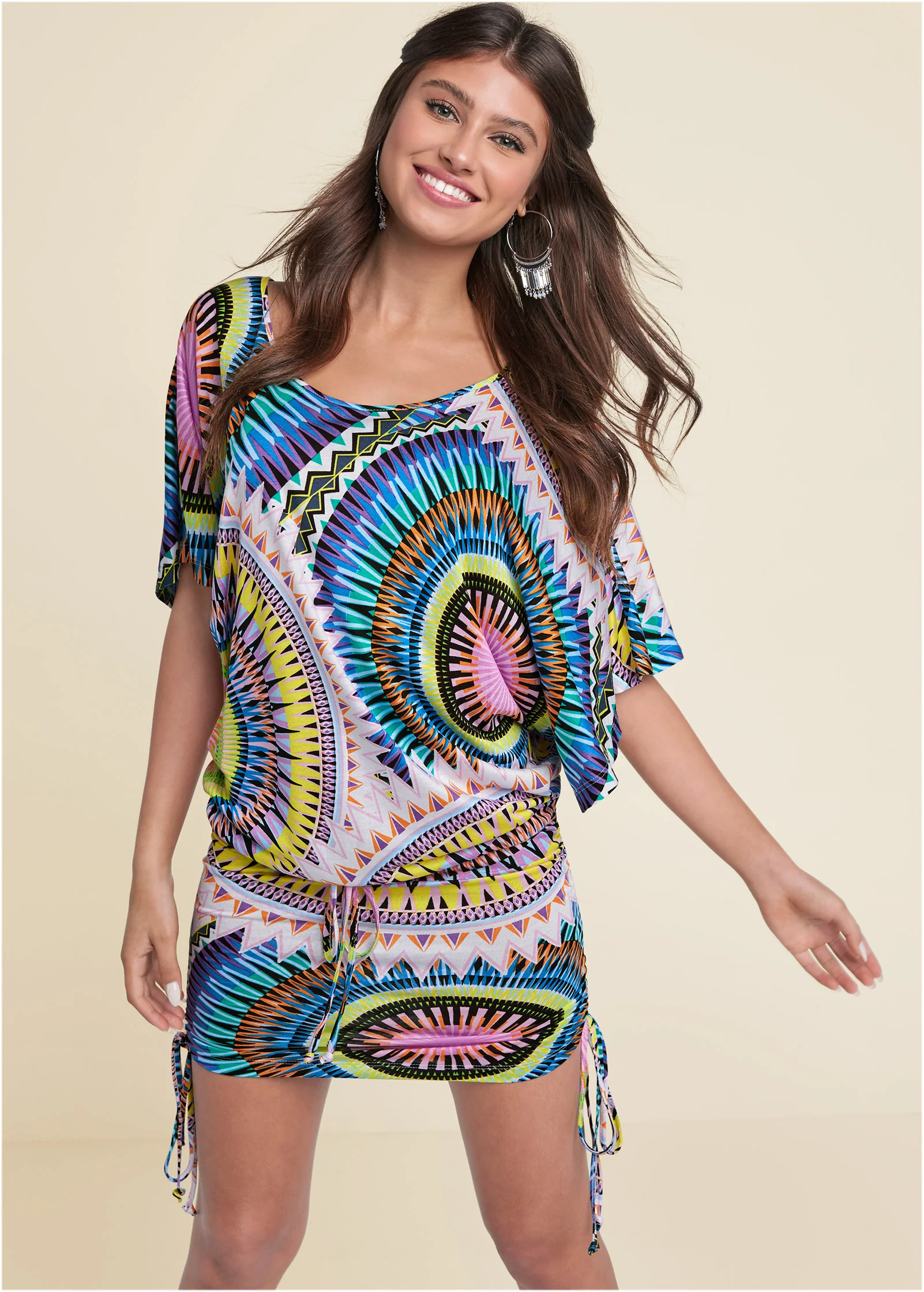 Banded convertible dress - White Multi