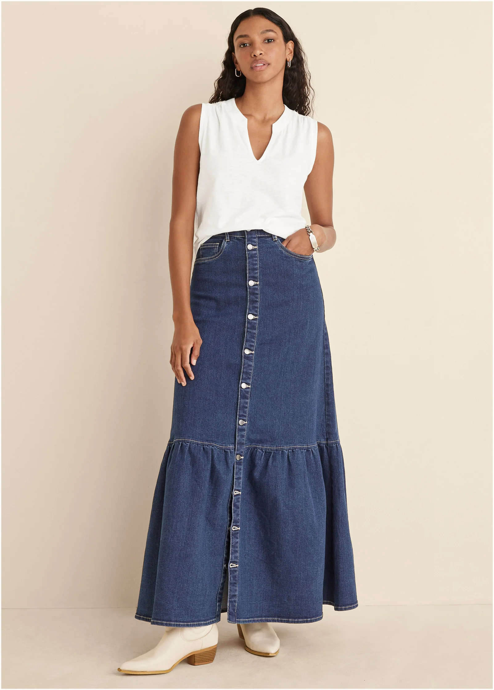 V-Neck shirred tank - Off White