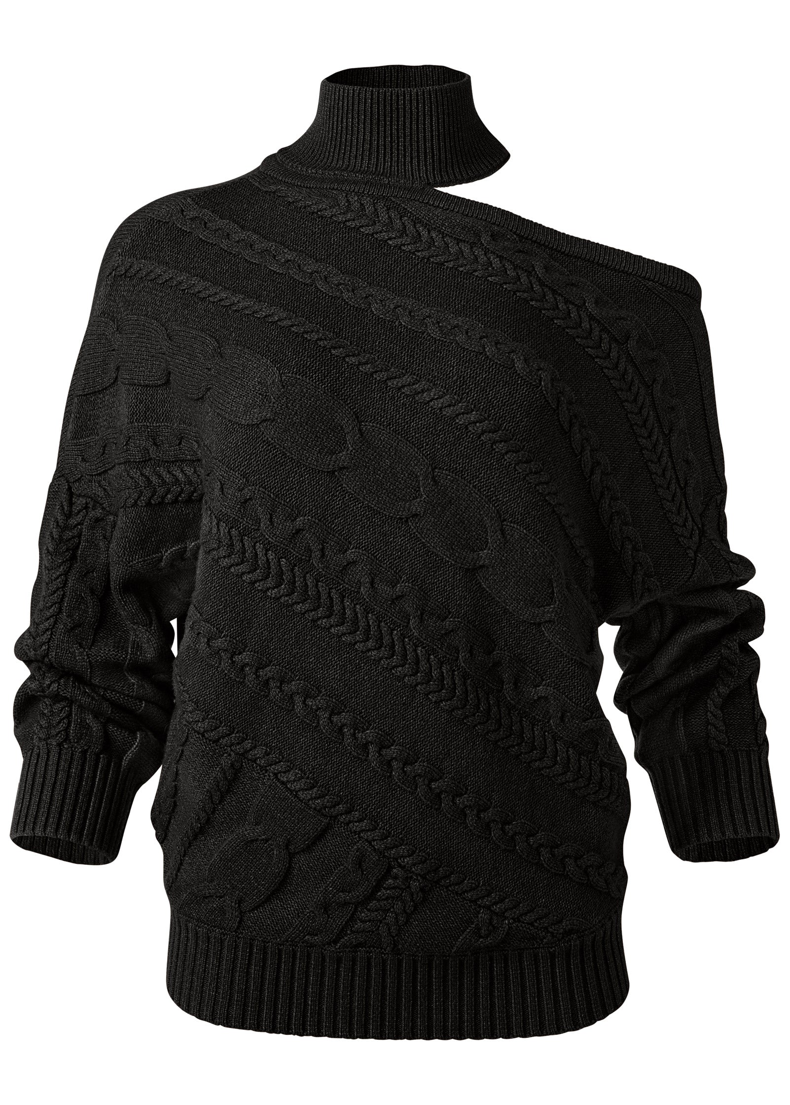 One-shoulder turtleneck sweater - Black