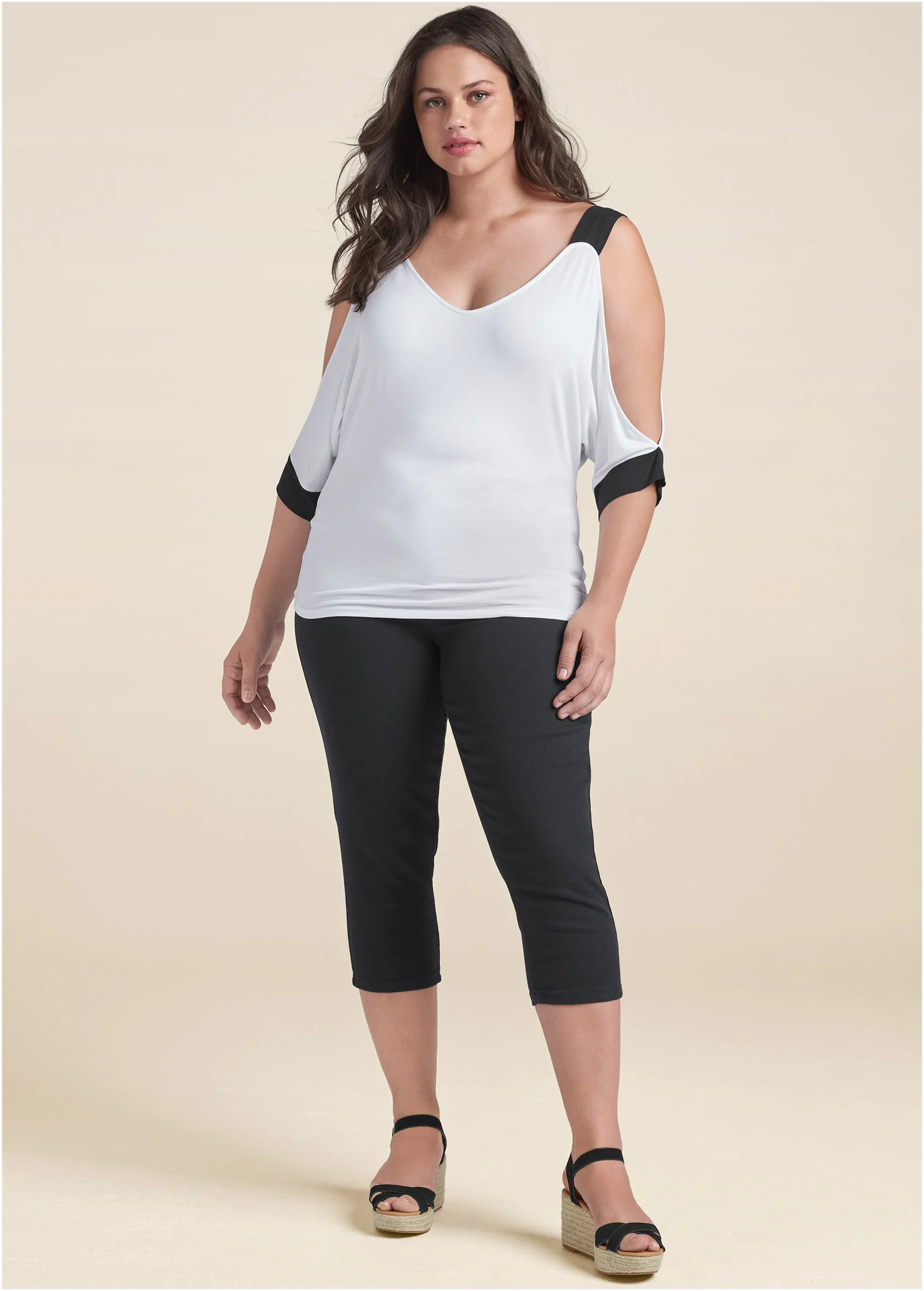 Cold sholder color block top - White & Black