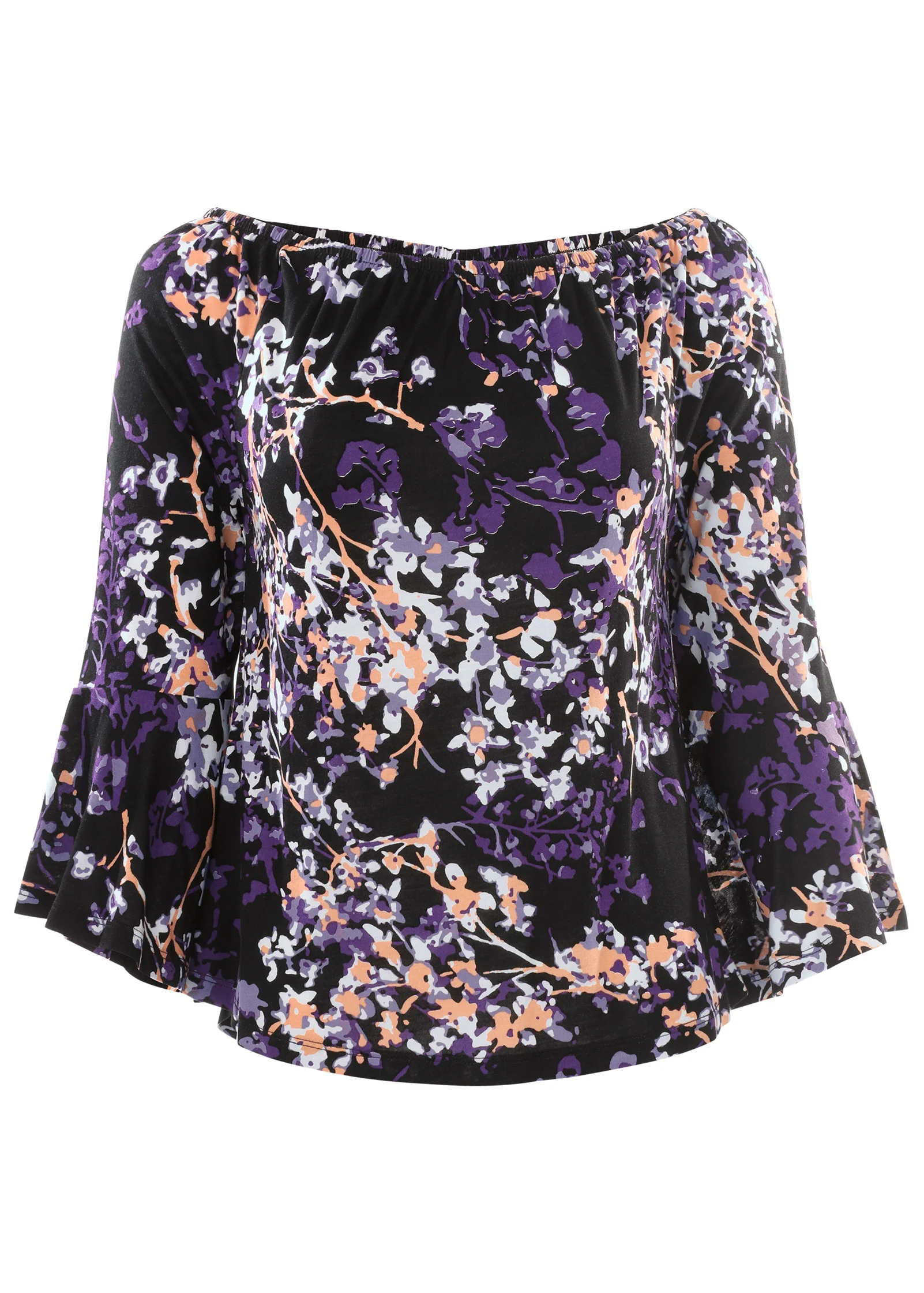 Bell sleeve printed top - Purple Multi