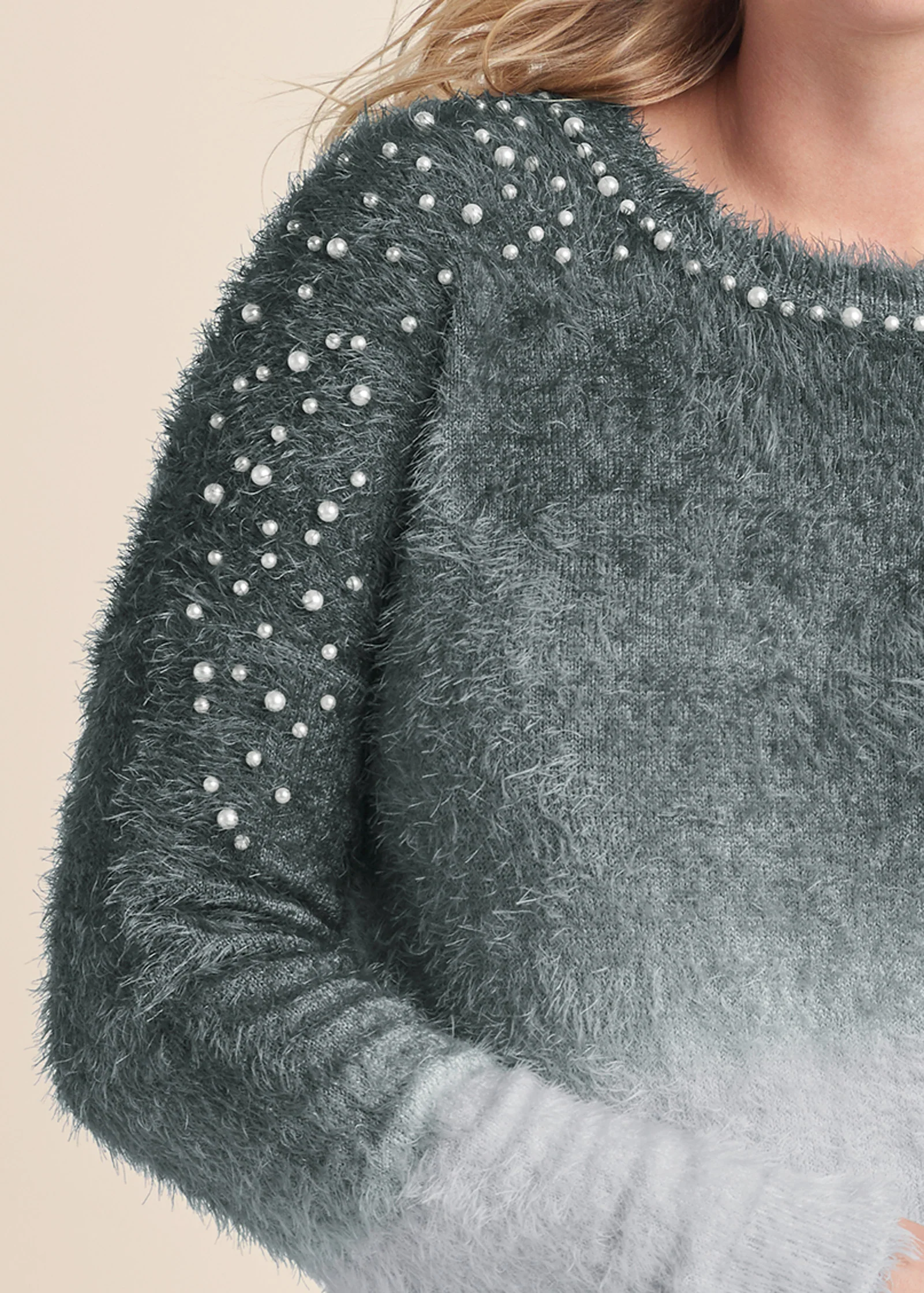 Cozy pearl trim sweater - Grey Multi