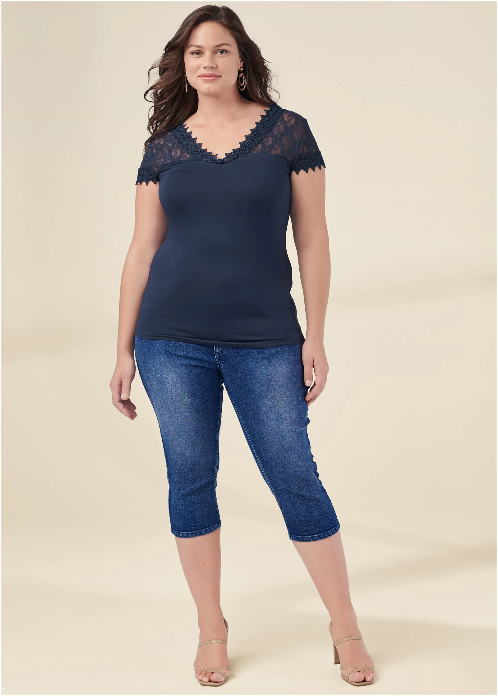 Lace detail tee - Navy