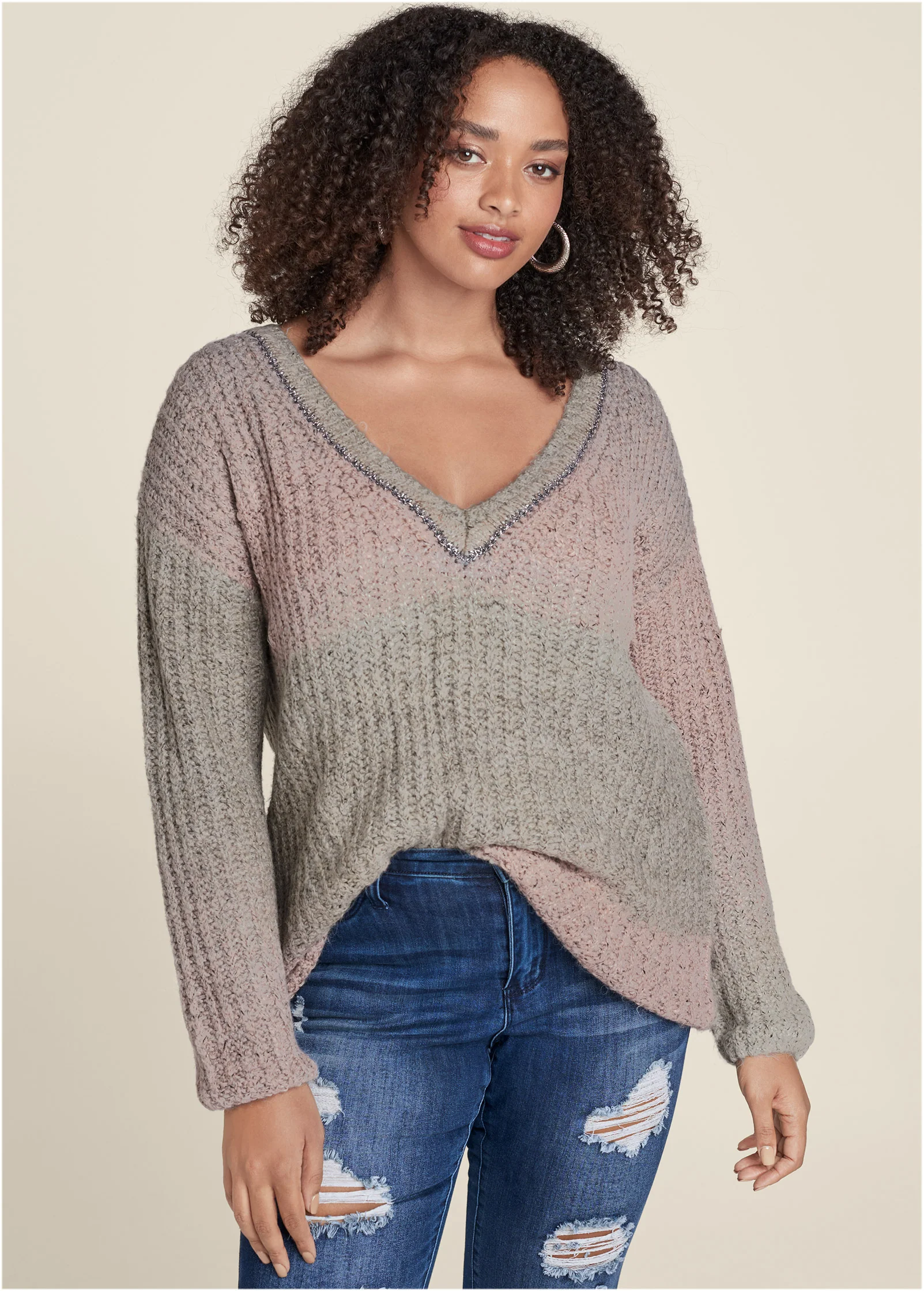 Ombre knit V-Neck sweater - Pink Multi