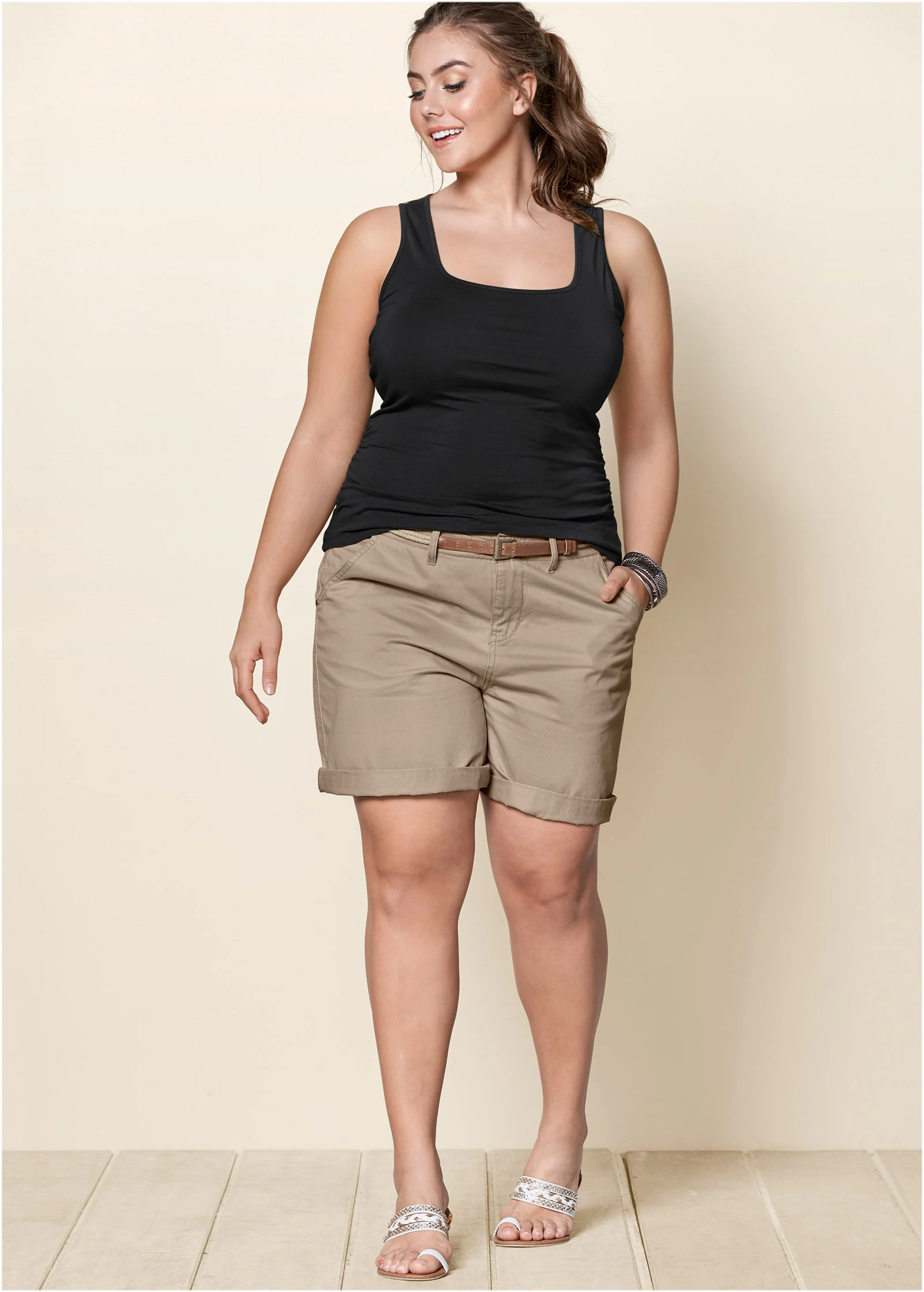 Square neck tank top - Black