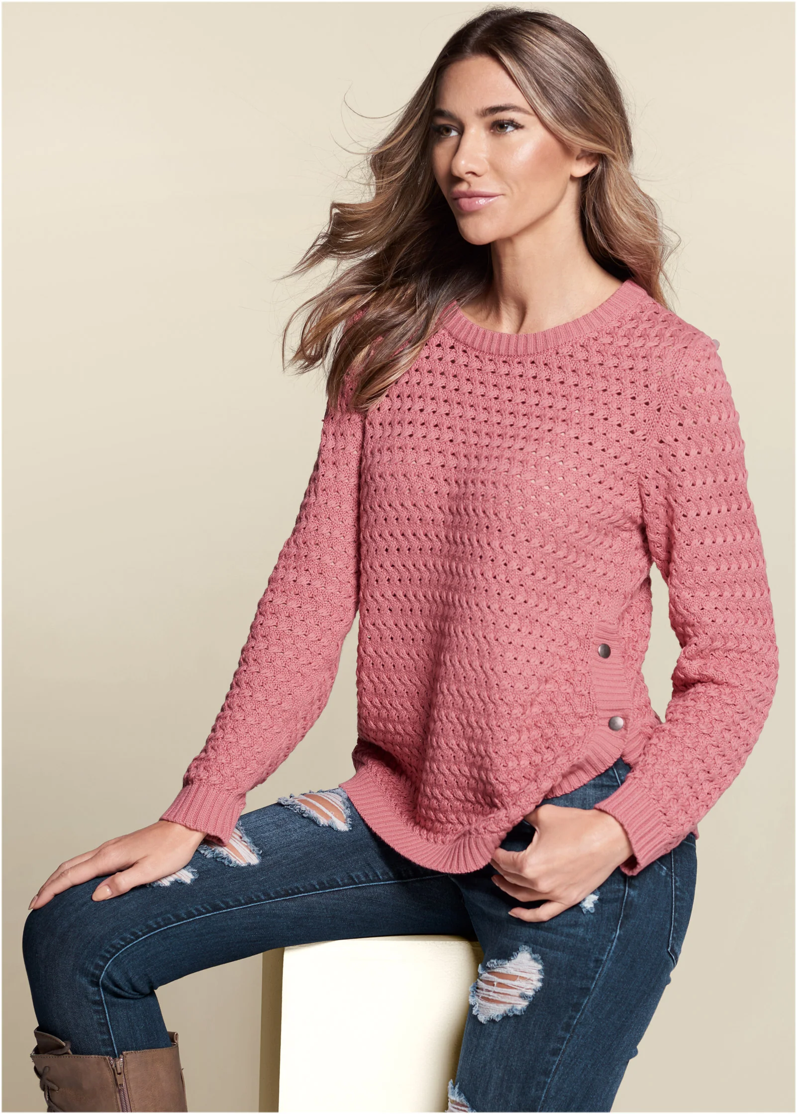Button detail sweater - Pink