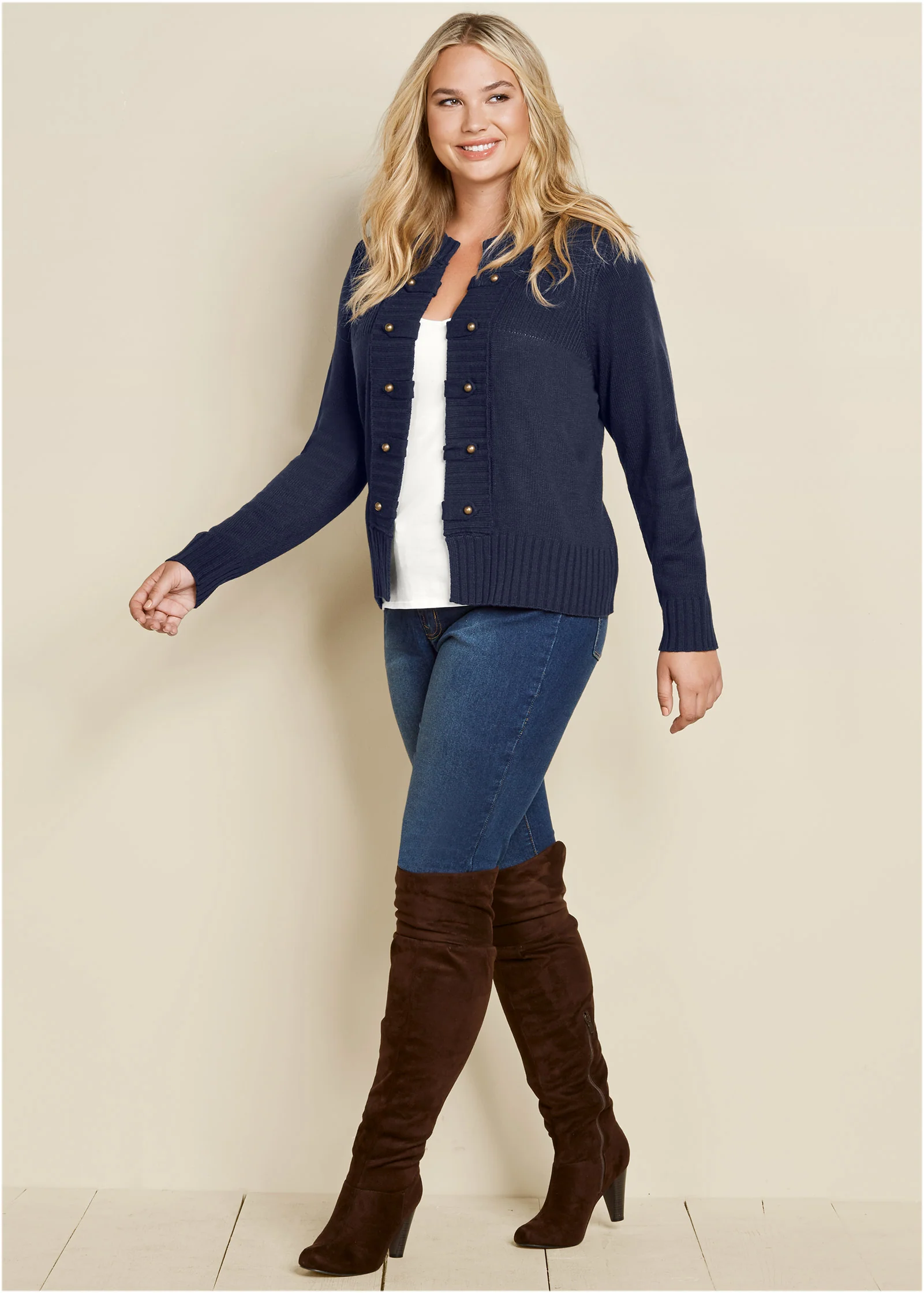 Tab button detail cardigan - Navy