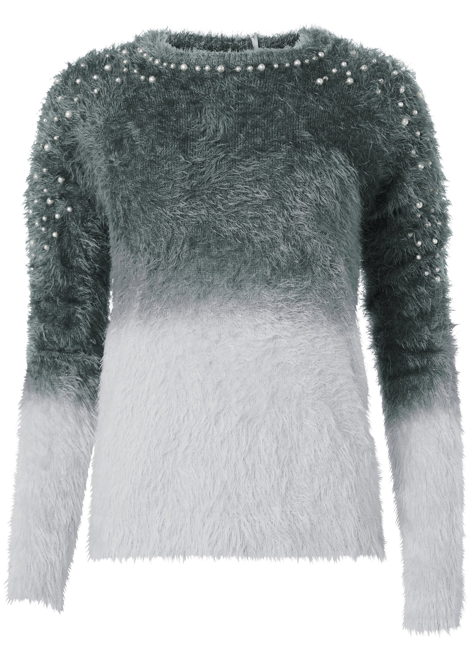 Cozy pearl trim sweater - Grey Multi