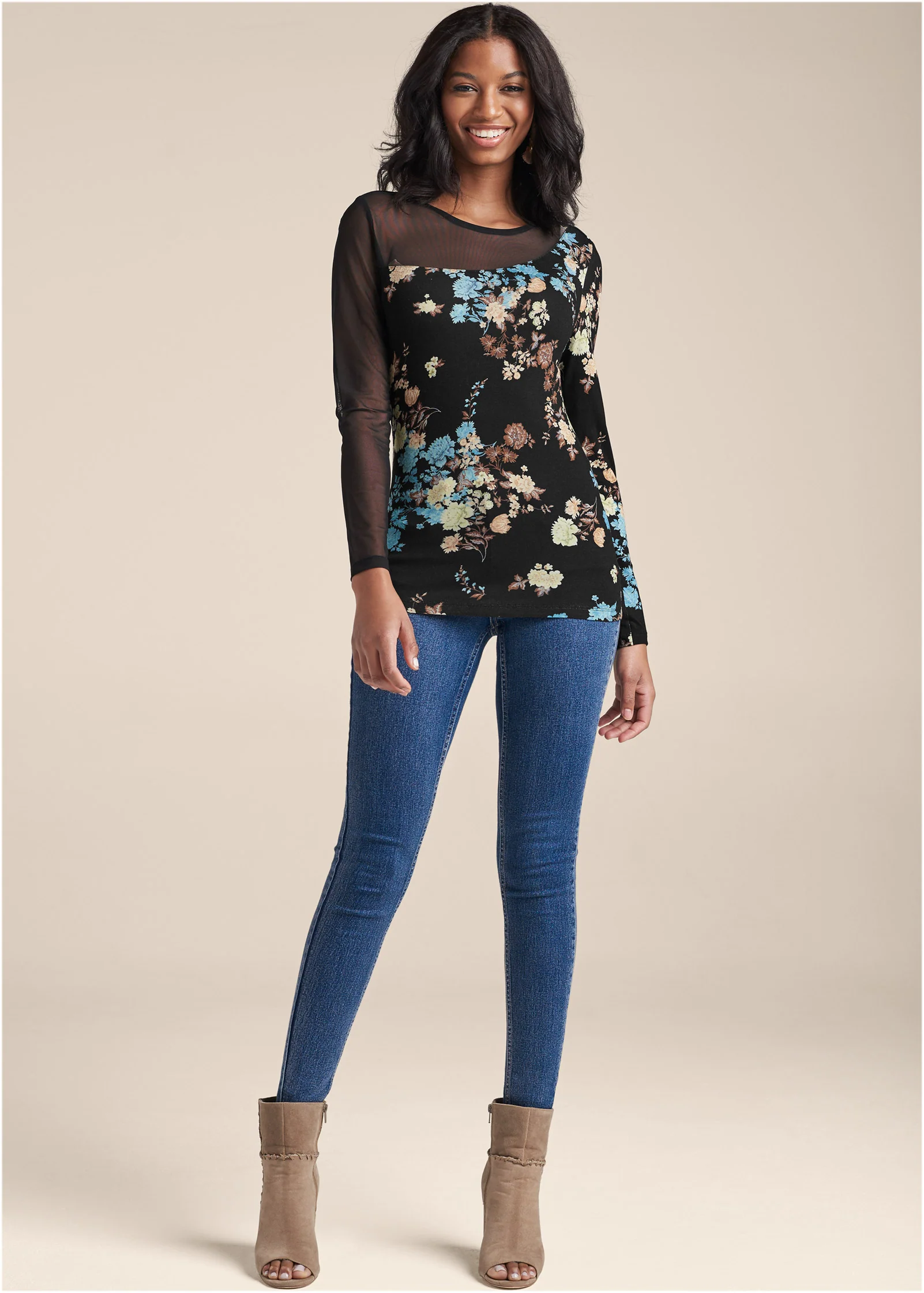 Mesh detail top - Black Multi