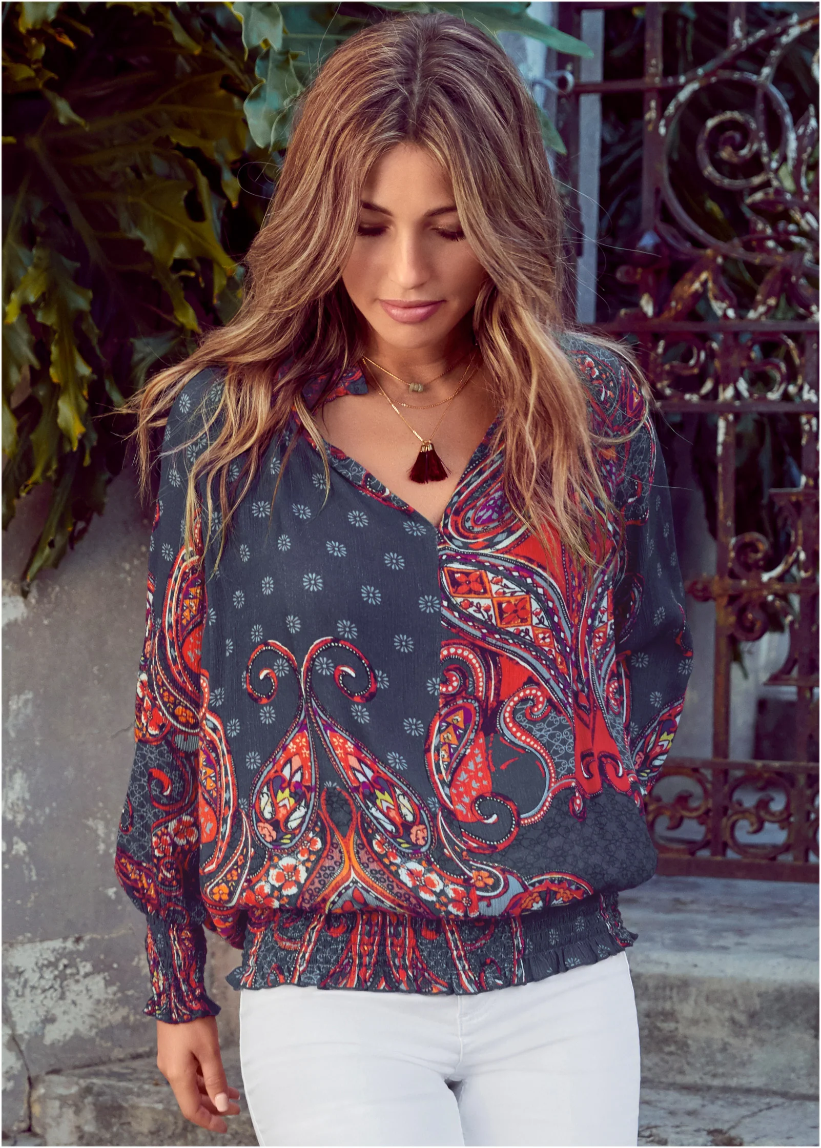 Paisley top - Navy Multi