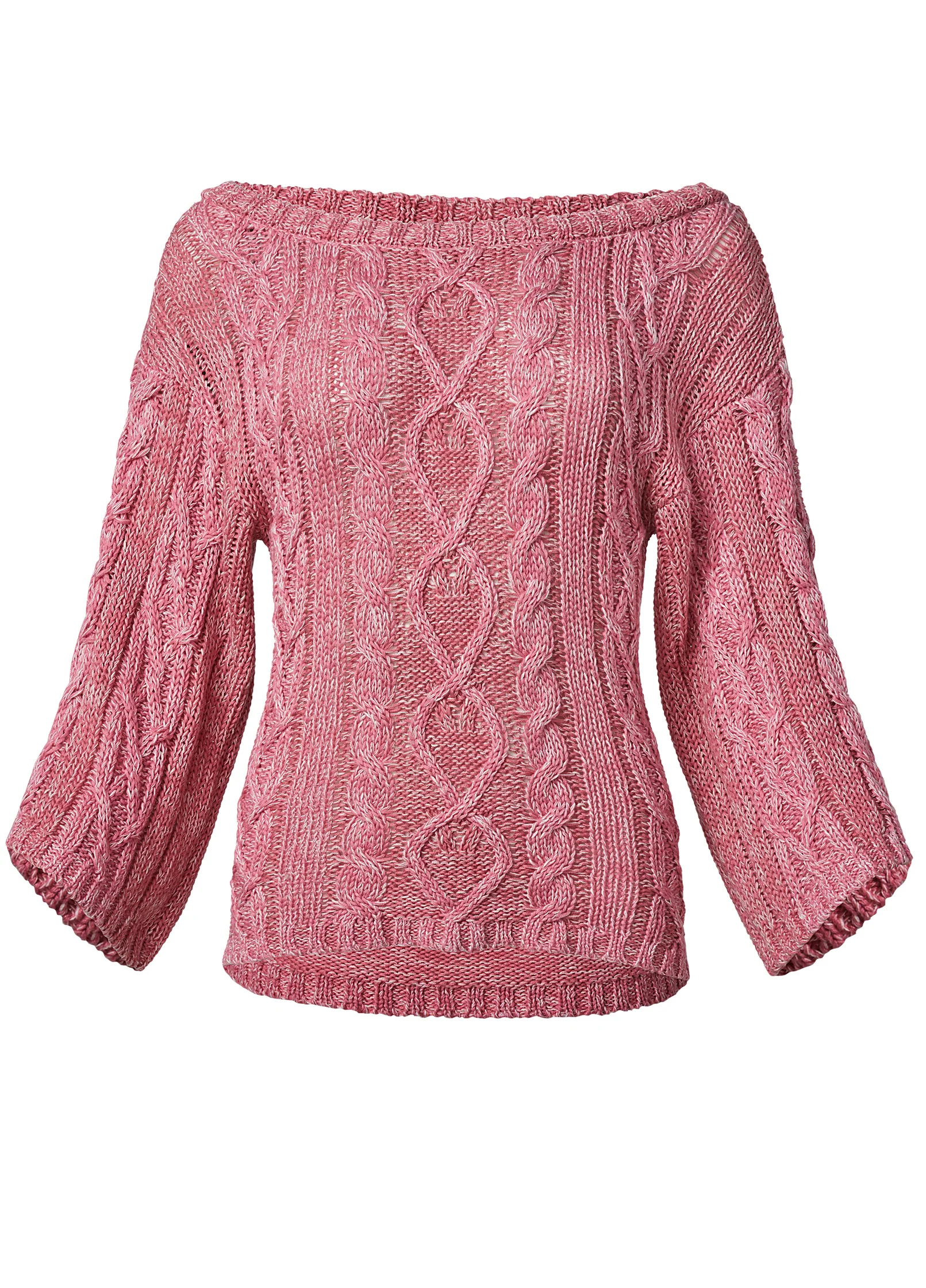 Cable knit boatneck sweater - Pink