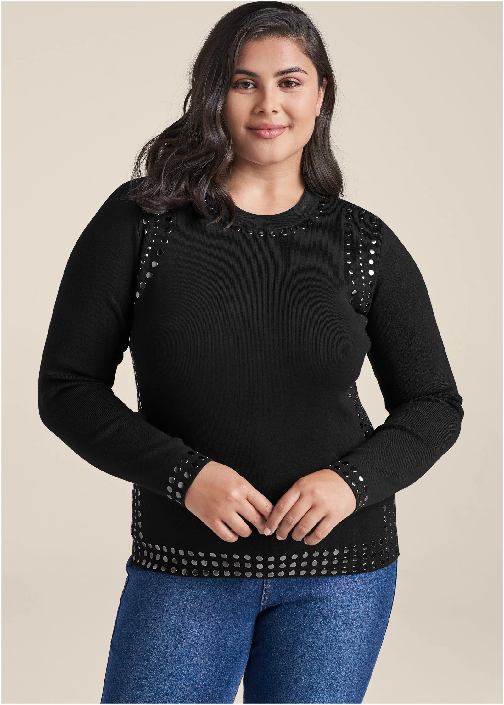 Stud trim sweater - Black