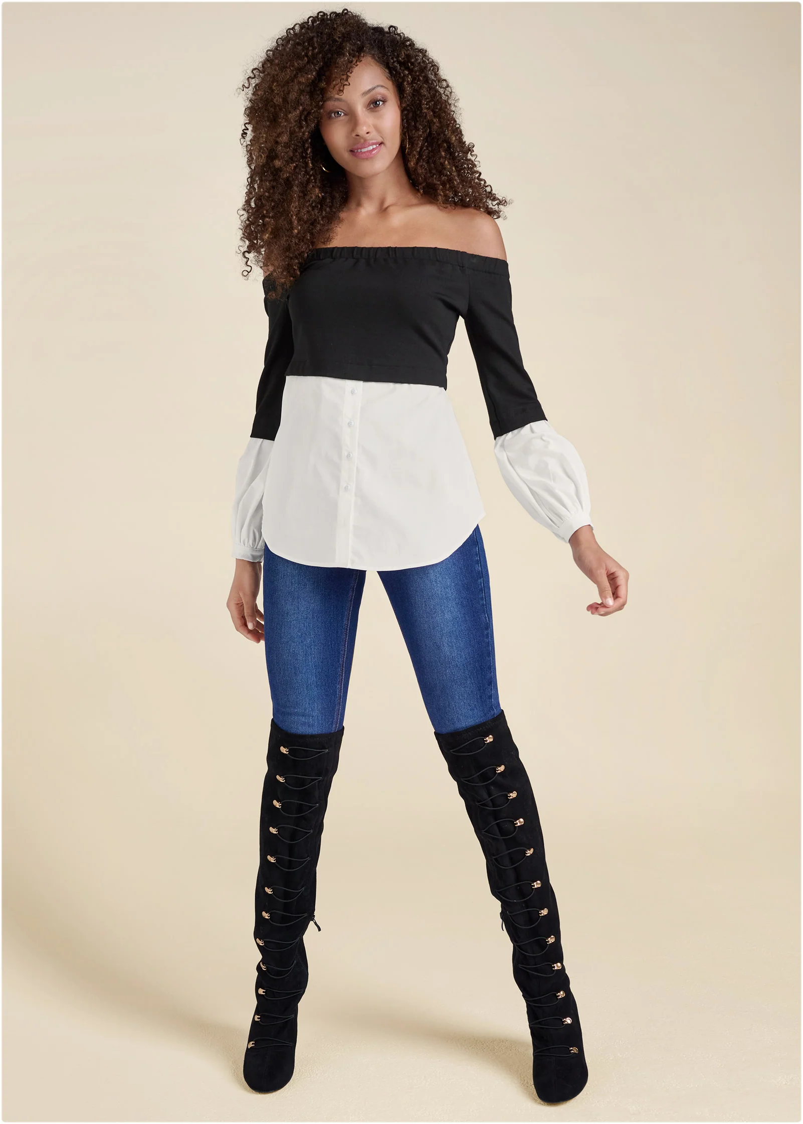 Off-the-shoulder blouse - Black & White