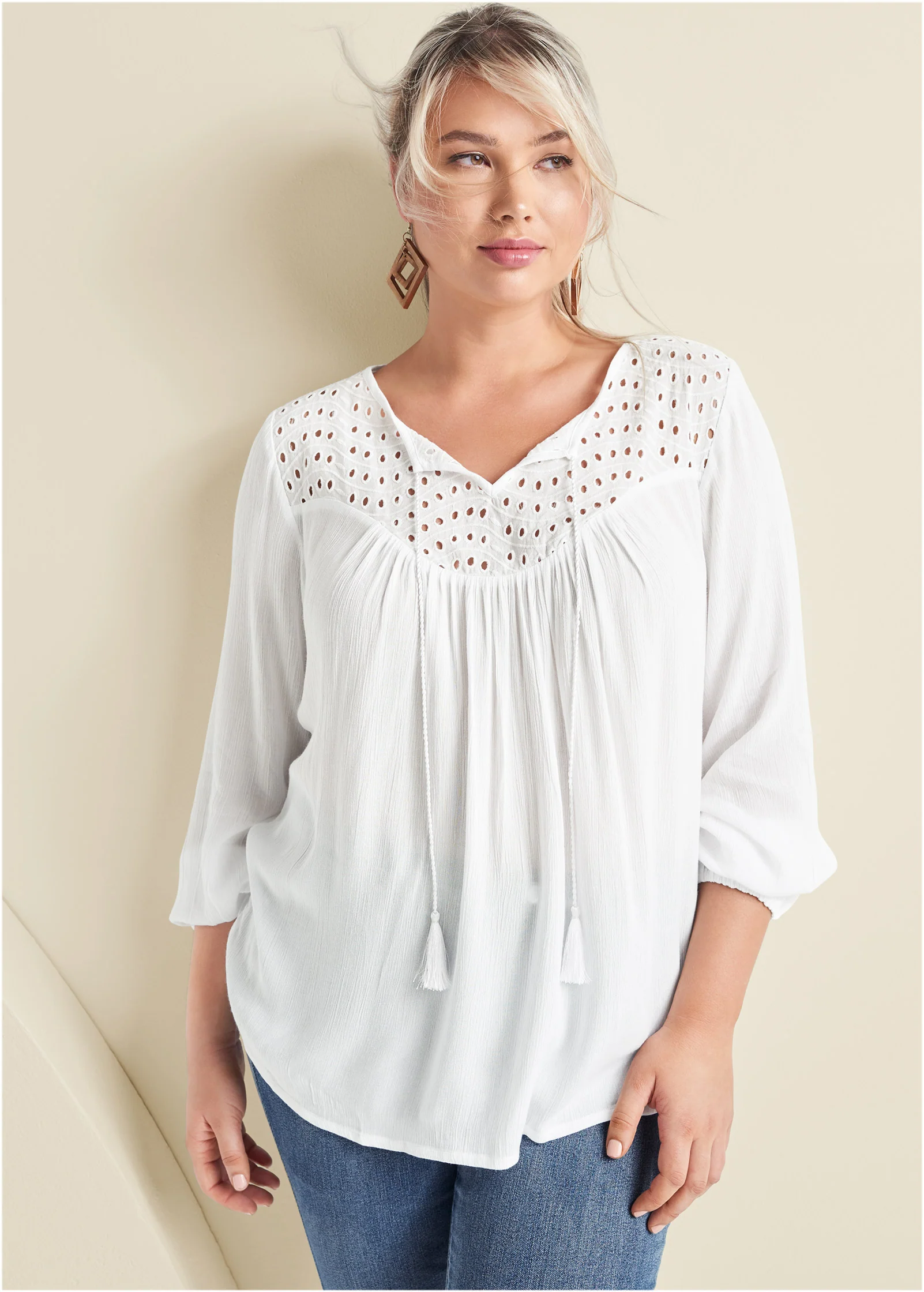 Oversize tie-front blouse - White